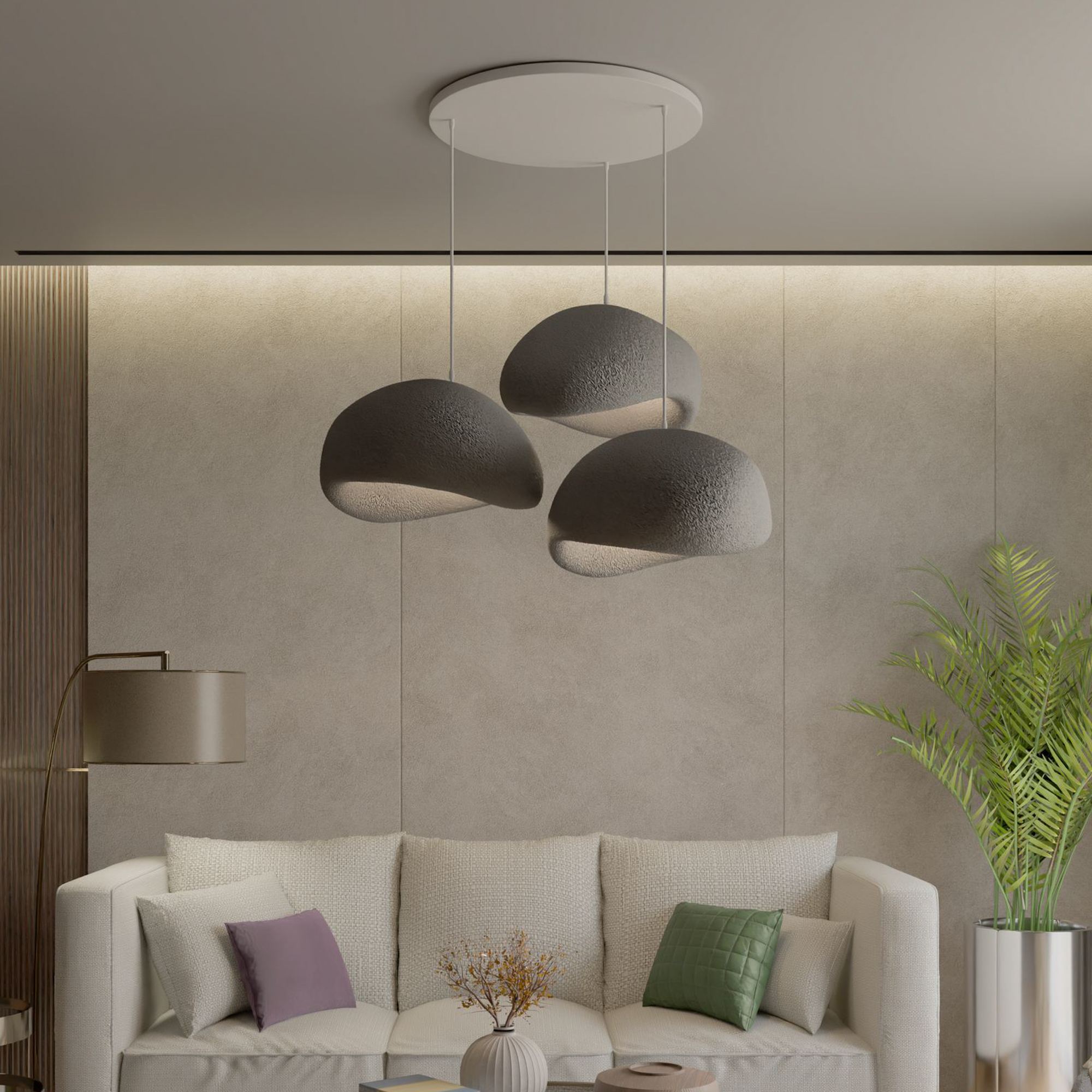 3-Flammig Wabi Sabi Haze & Hues Pendelleuchte Beton Grau