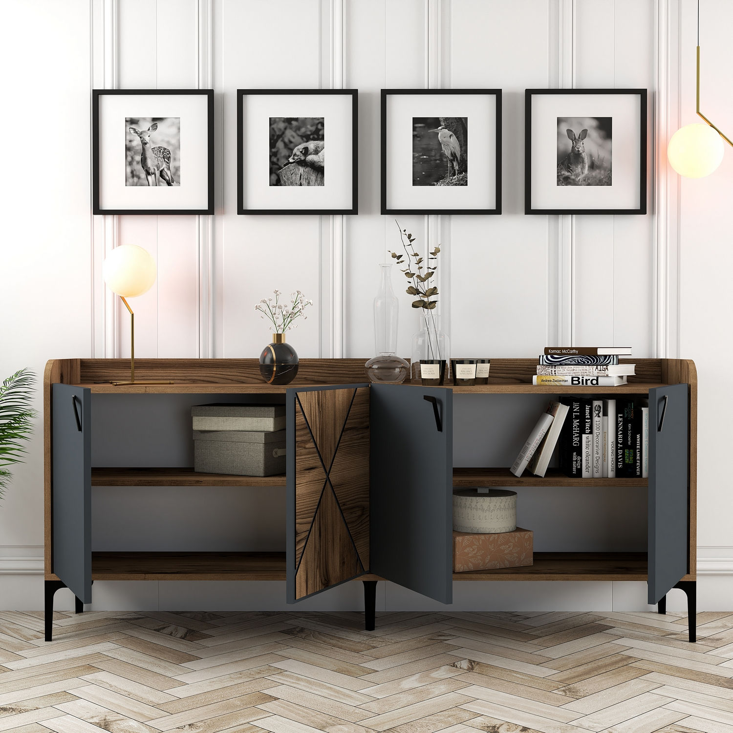 Venedik Sideboard Walnussbraun Anthrazit