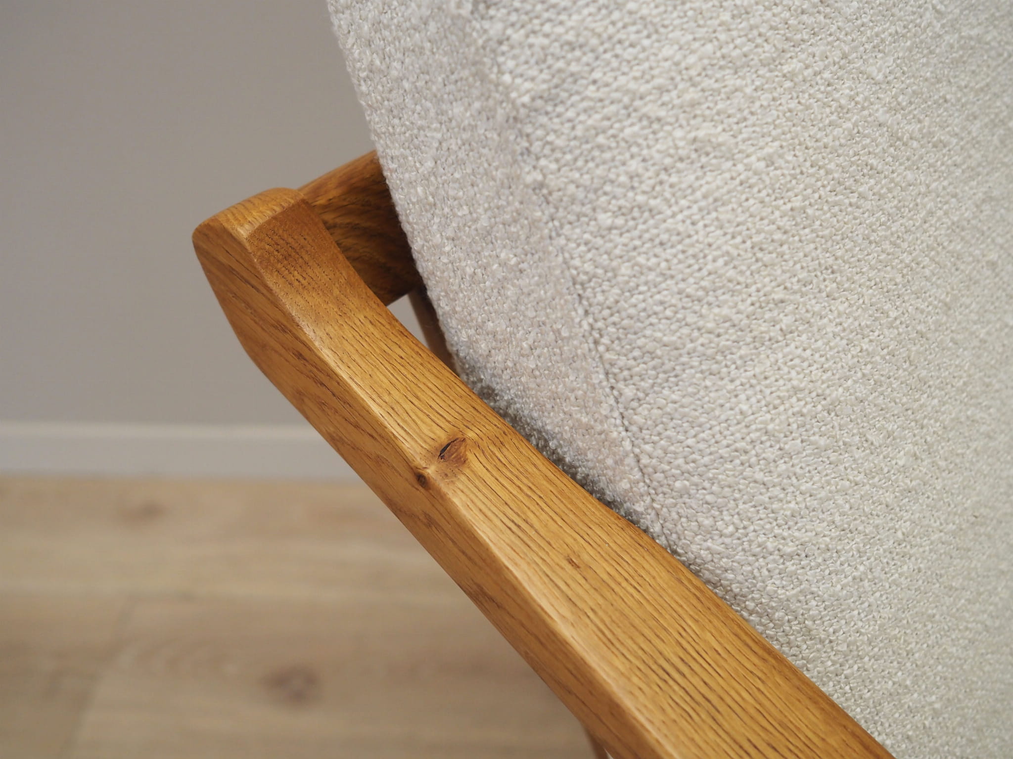 Vintage armchair oak wood textile cream 1960s
