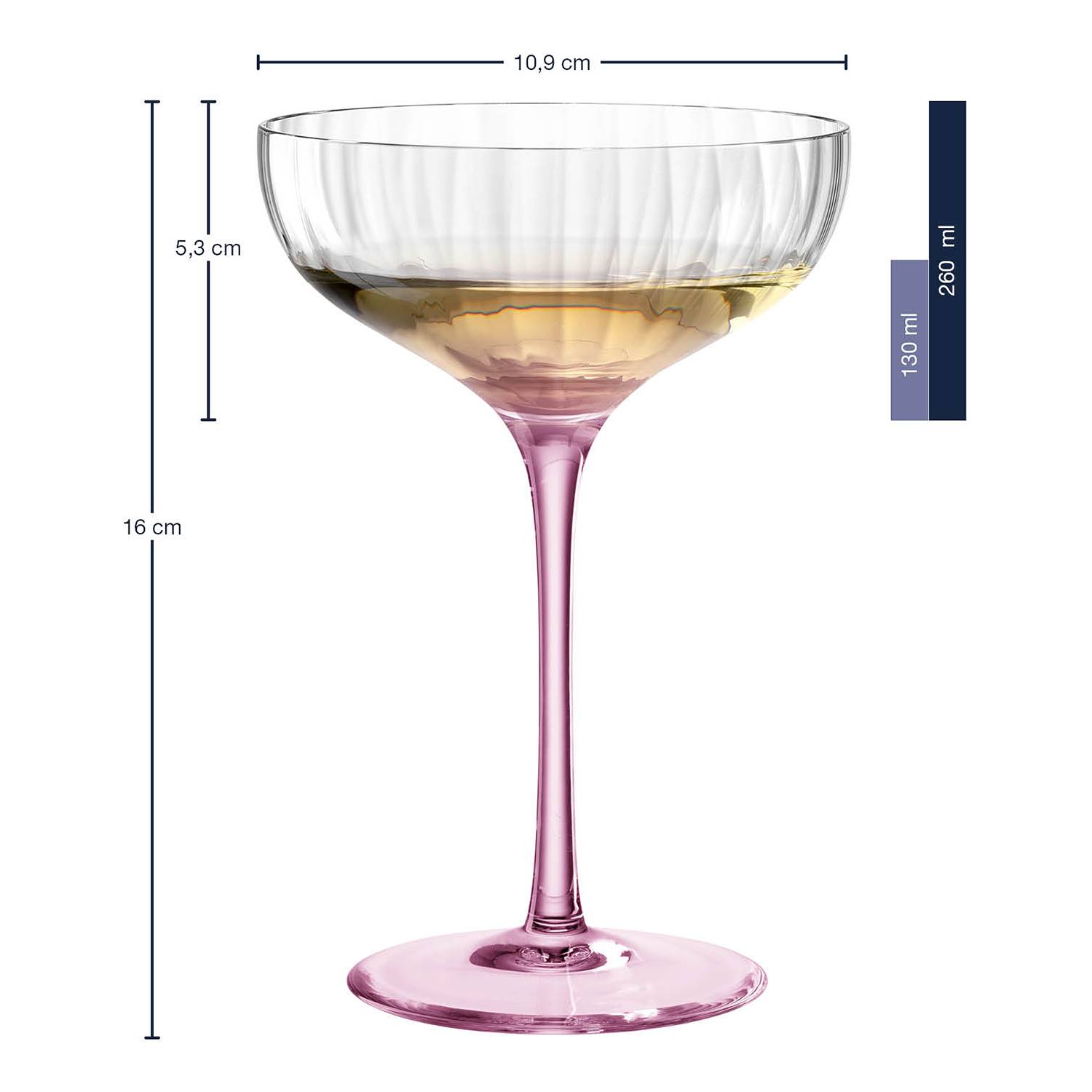 Champagne Coupe Poesia Set of 6 Crystal Glass Pink