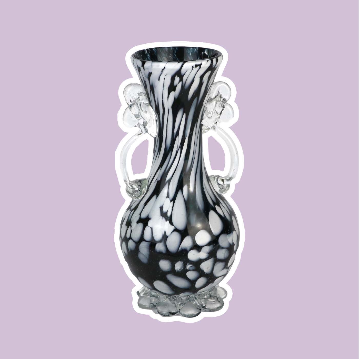 Vintage Murano Blumenvase Italien 1960er Schwarz-Weiß Swirl