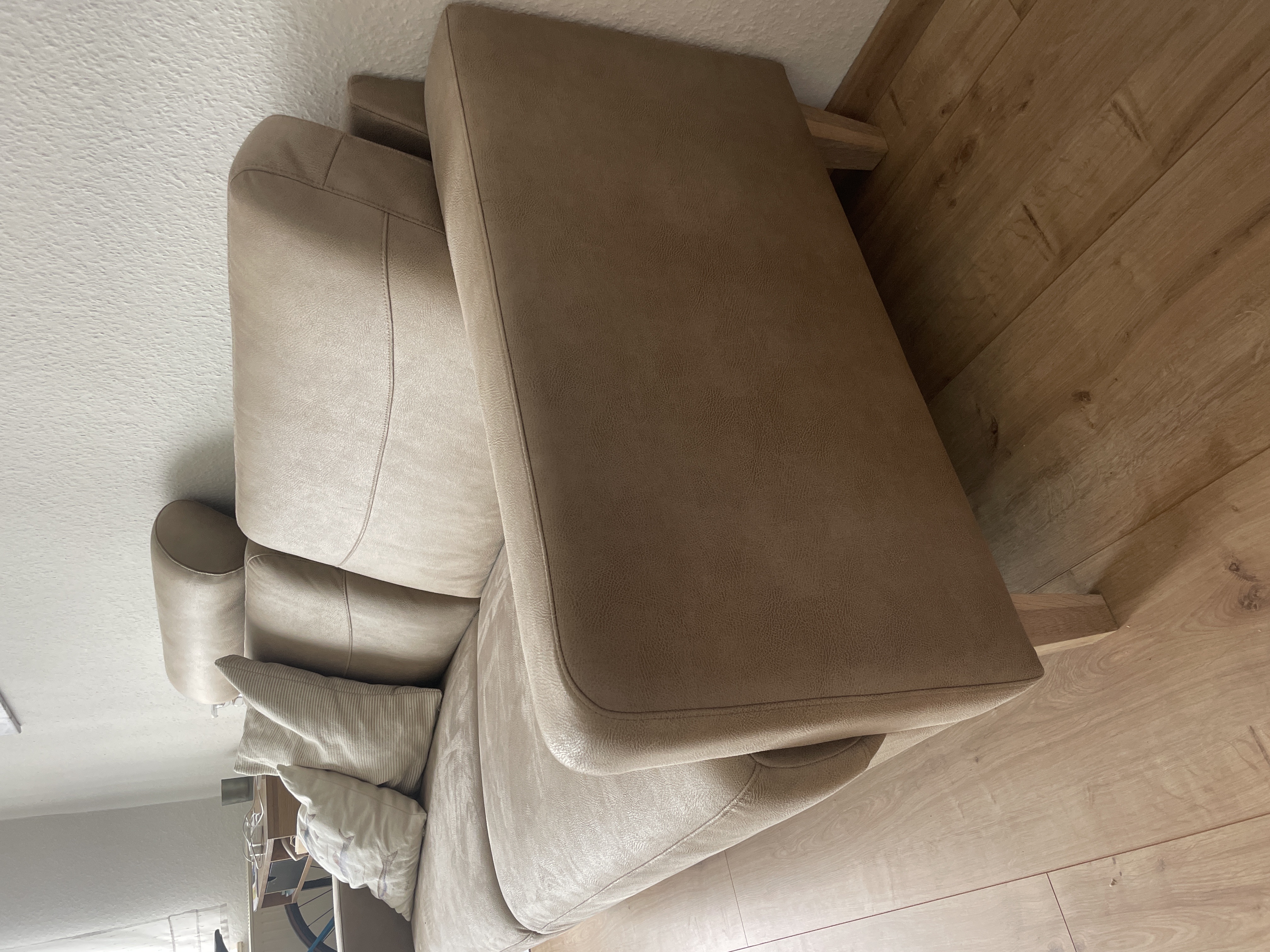 Sofa 3-Sitzer Kunstleder Holz Beige