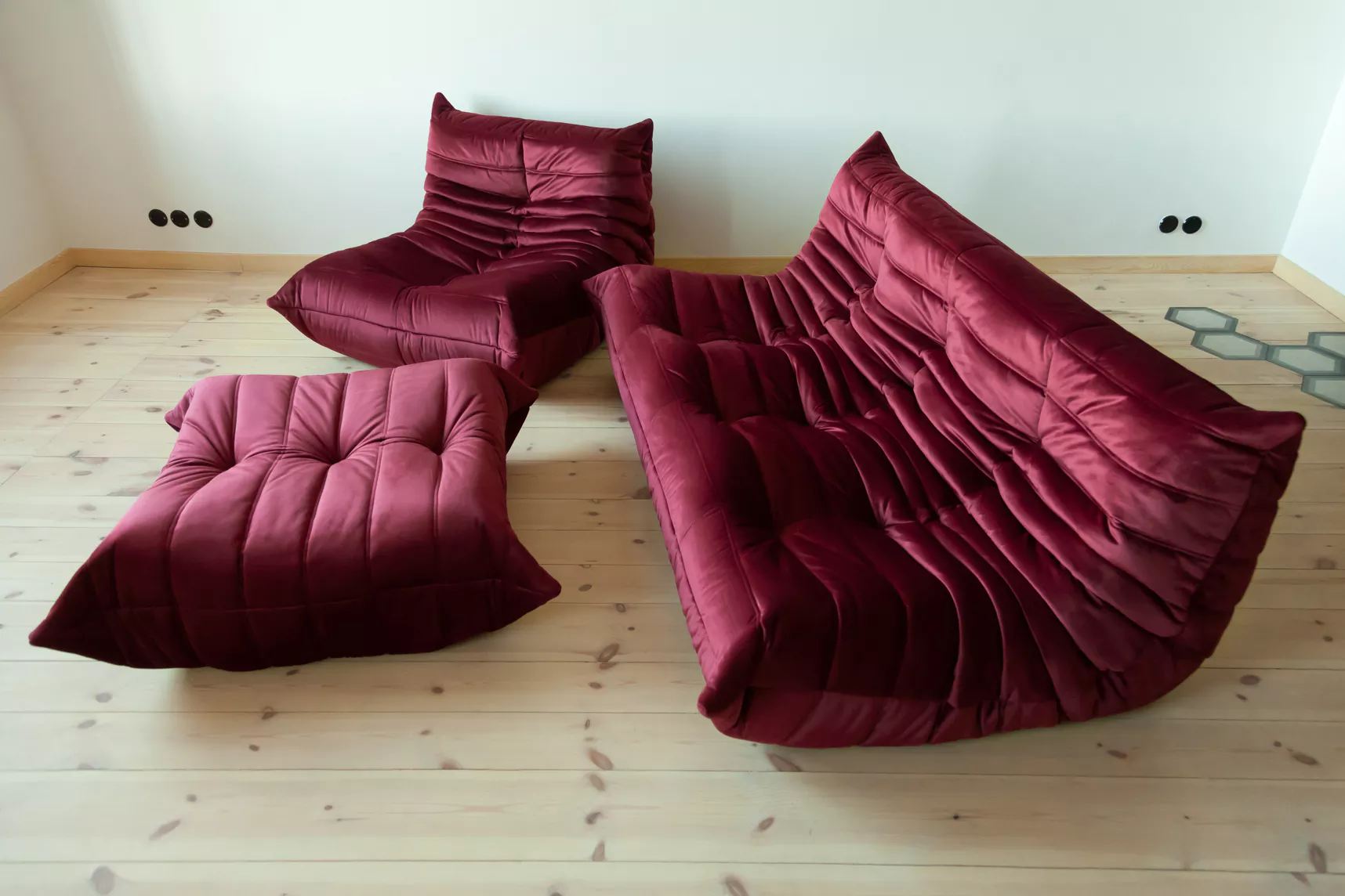 Togo Lounge Set 3-pc. Velvet Burgundy