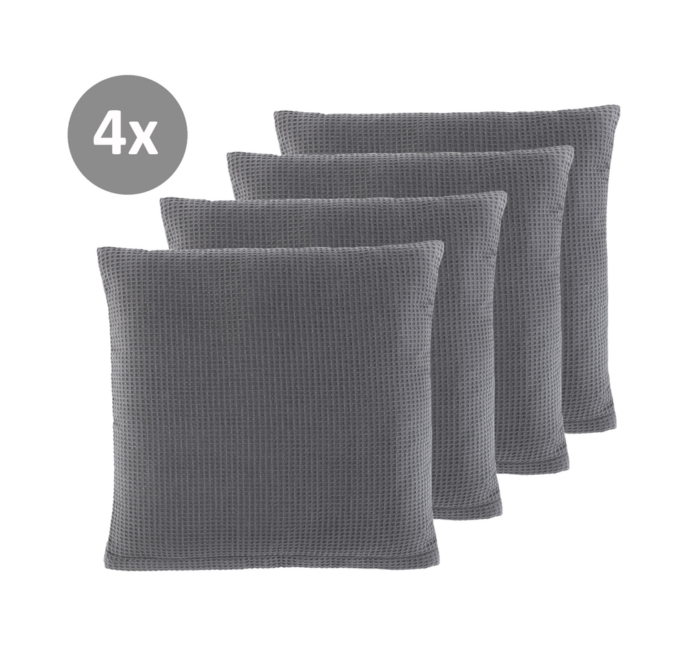 4x Kissenhülle aus Waffelpique 100% Baumwolle Grau