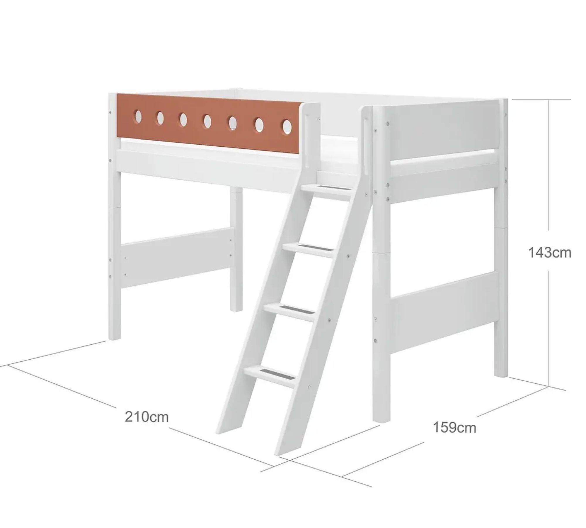 Halbhohes Bett mit Schräger Leiter Holz Weiß