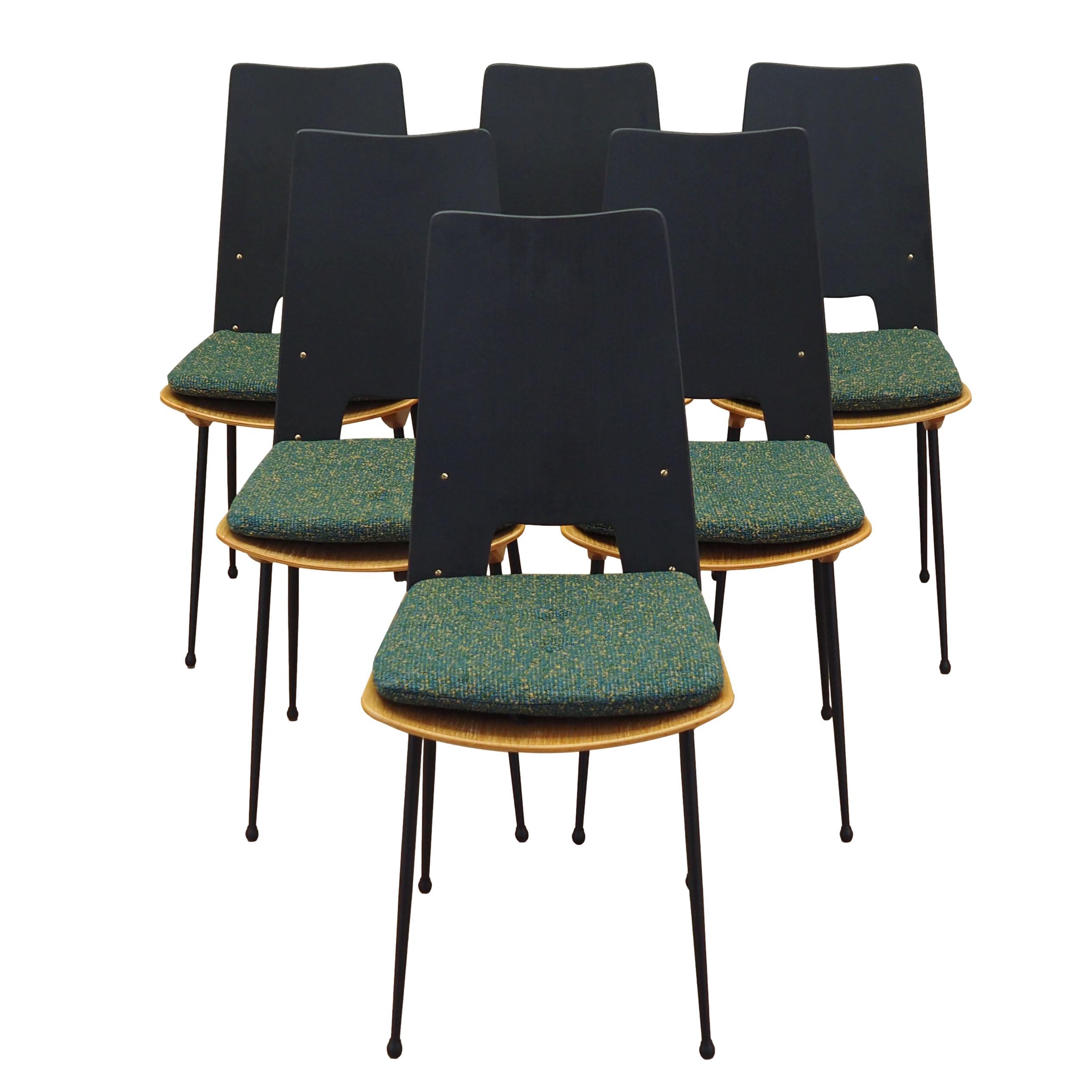 6x Carlo Ratti Dining Chair Green 1950s