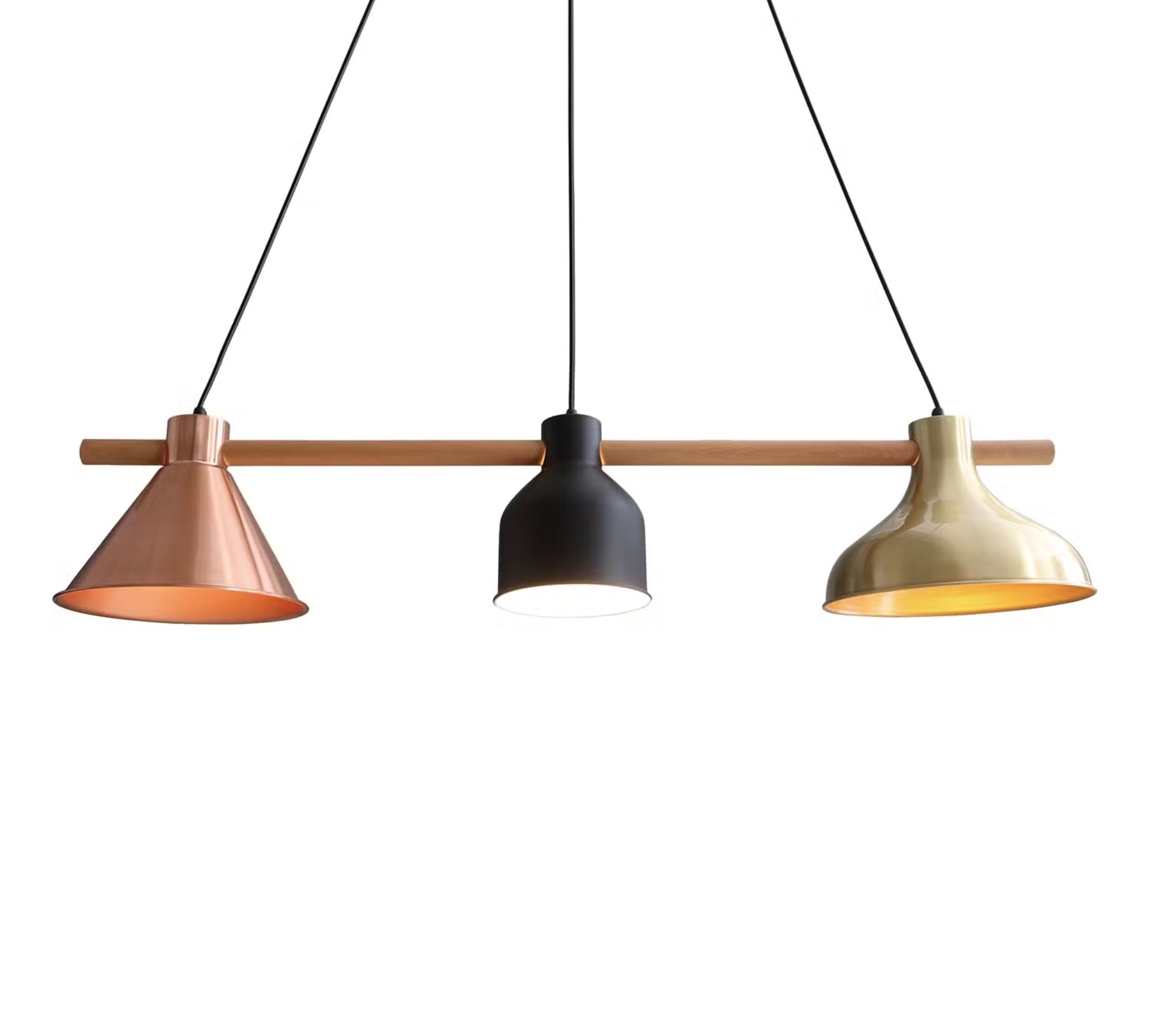 Pendant lamp Lavaca iron / solid beech 3-bulb