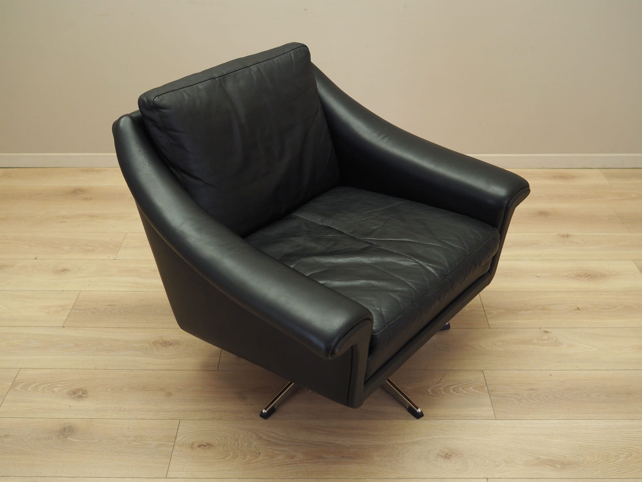 Drehsessel Leder Schwarz 1960er Jahre