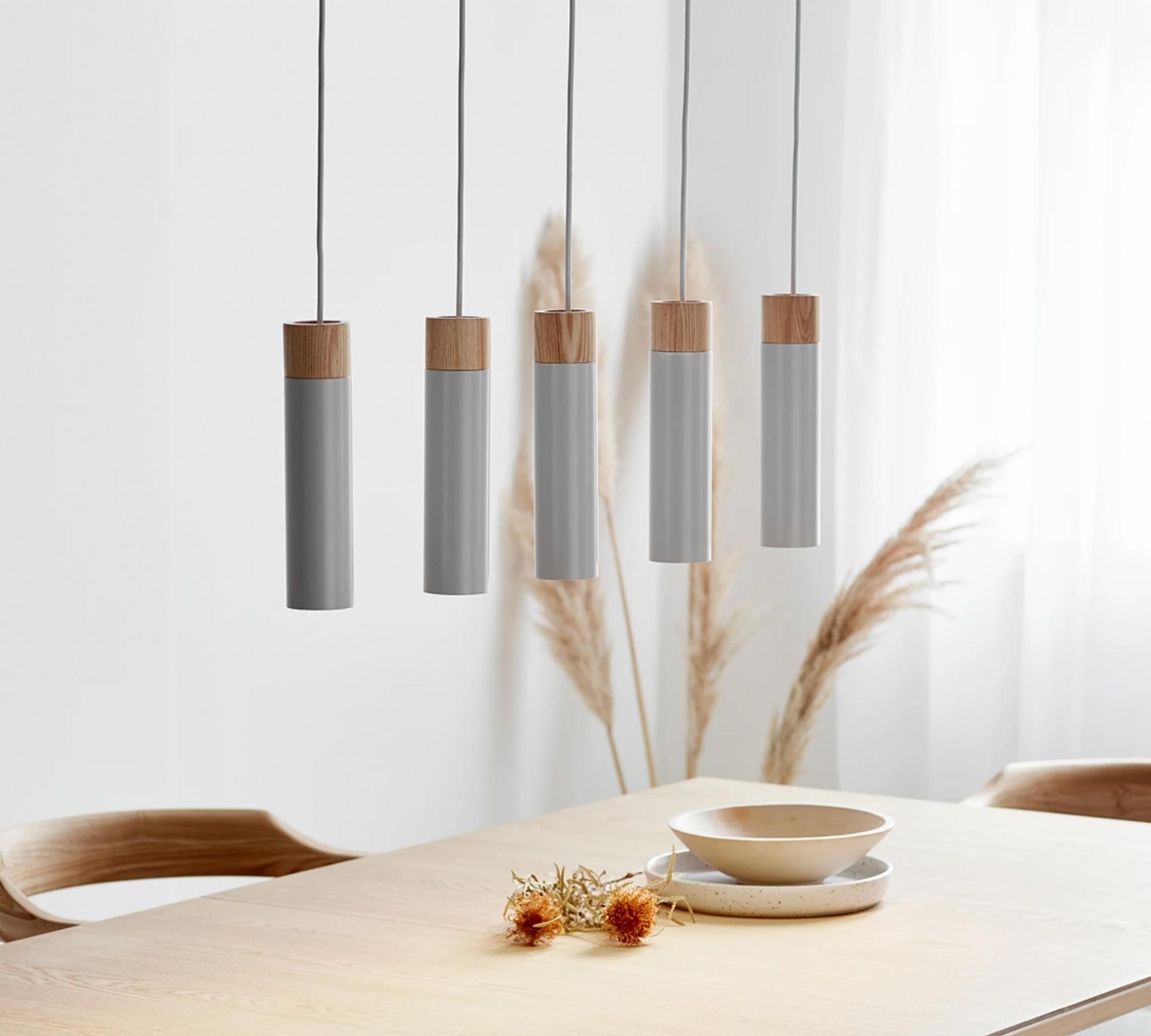 5-Flammige Pendelleuchte Eiche Massiv