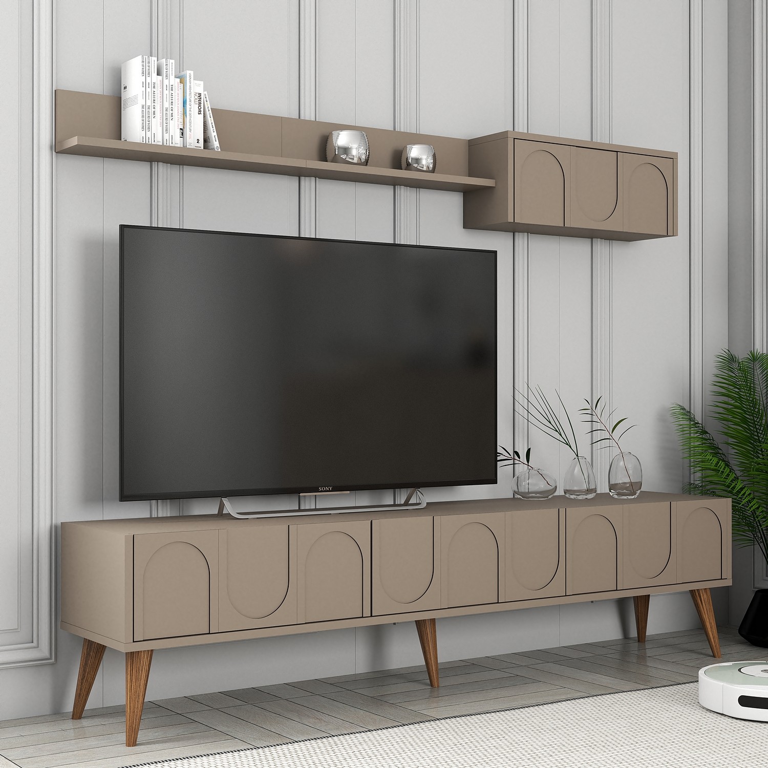 Lyon 2 TV cabinet wood veneer Atlas walnut brown