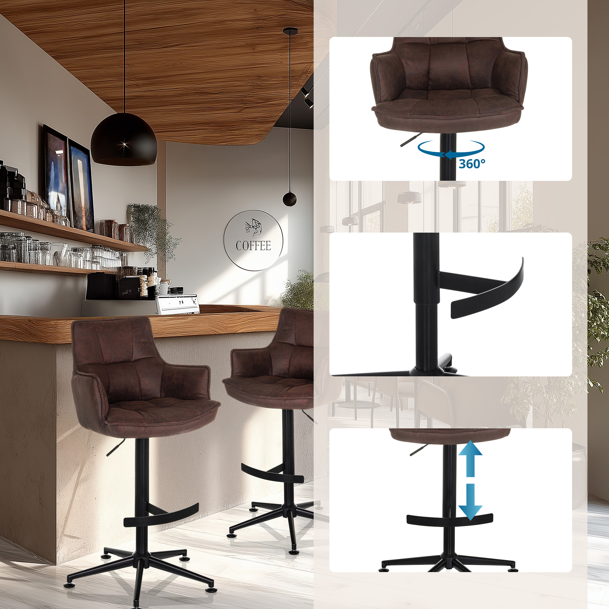 SOLAO LIFE HIGH Barstool Fabric Brown