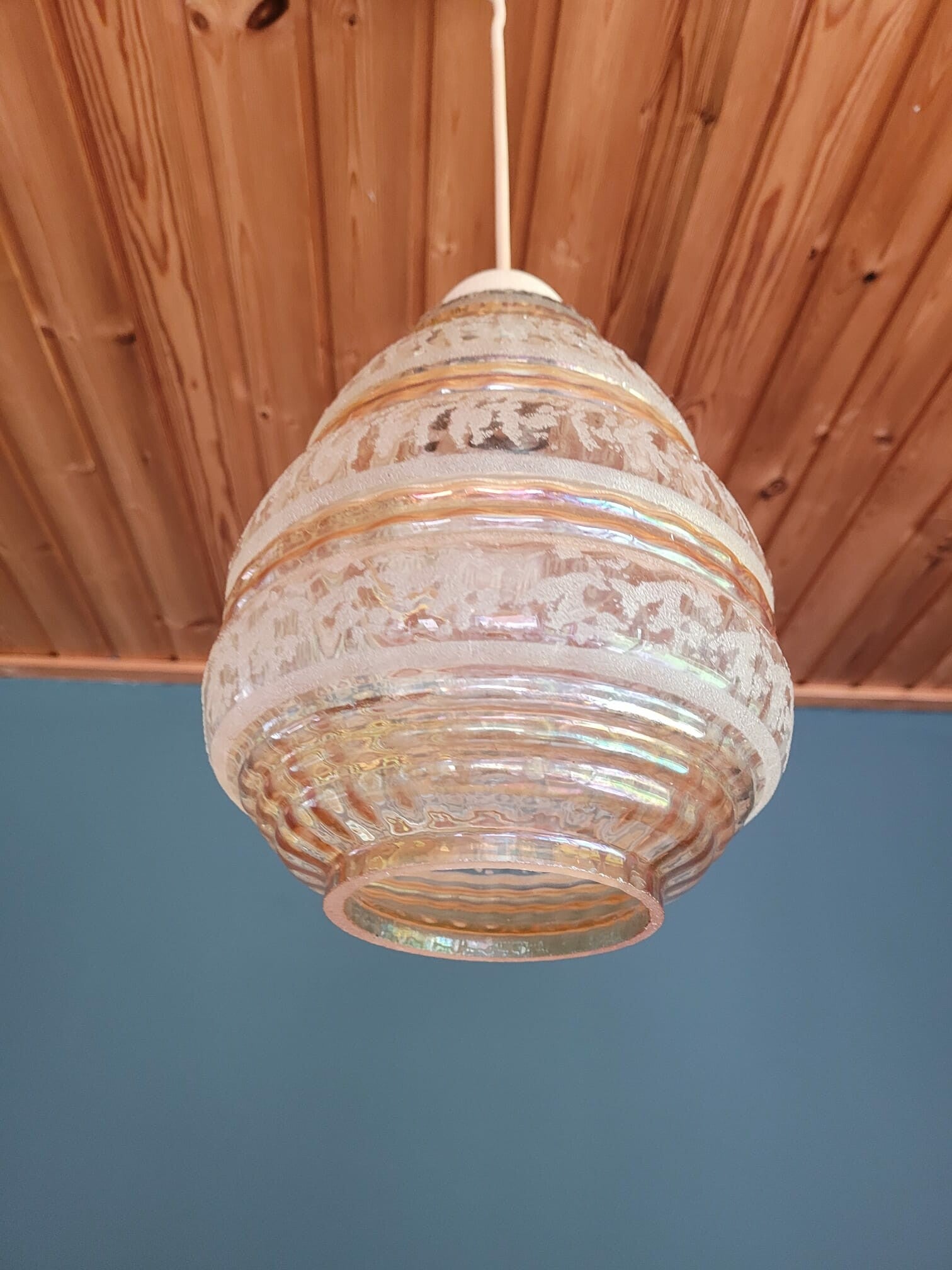 Vintage Hängelampe 70er Jahre Glas Rosa