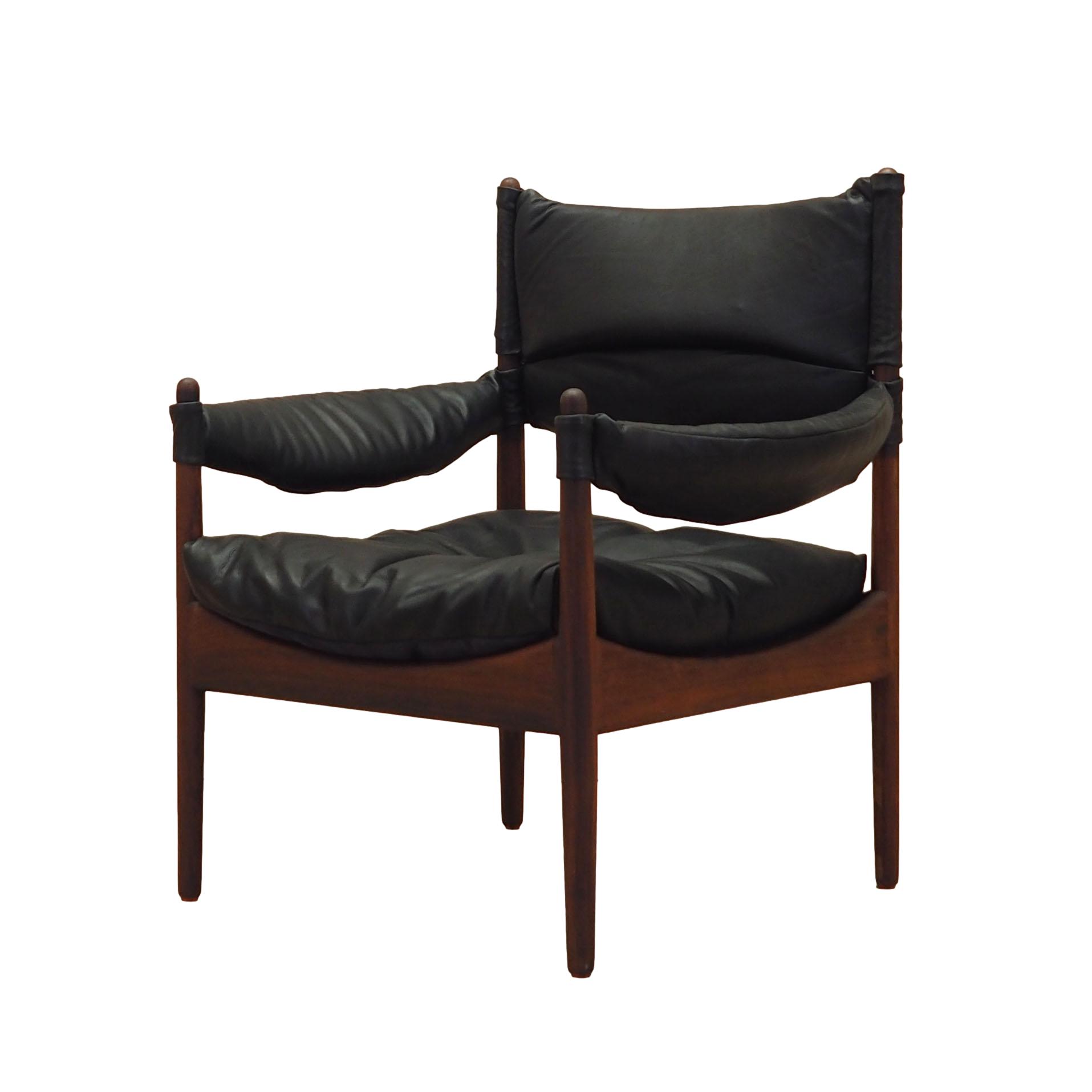 Modus Armchair Wood Leather Black 1960s