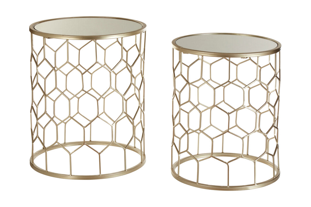 2x Arcana Runder Honeycomb Beistelltisch Metall Glas