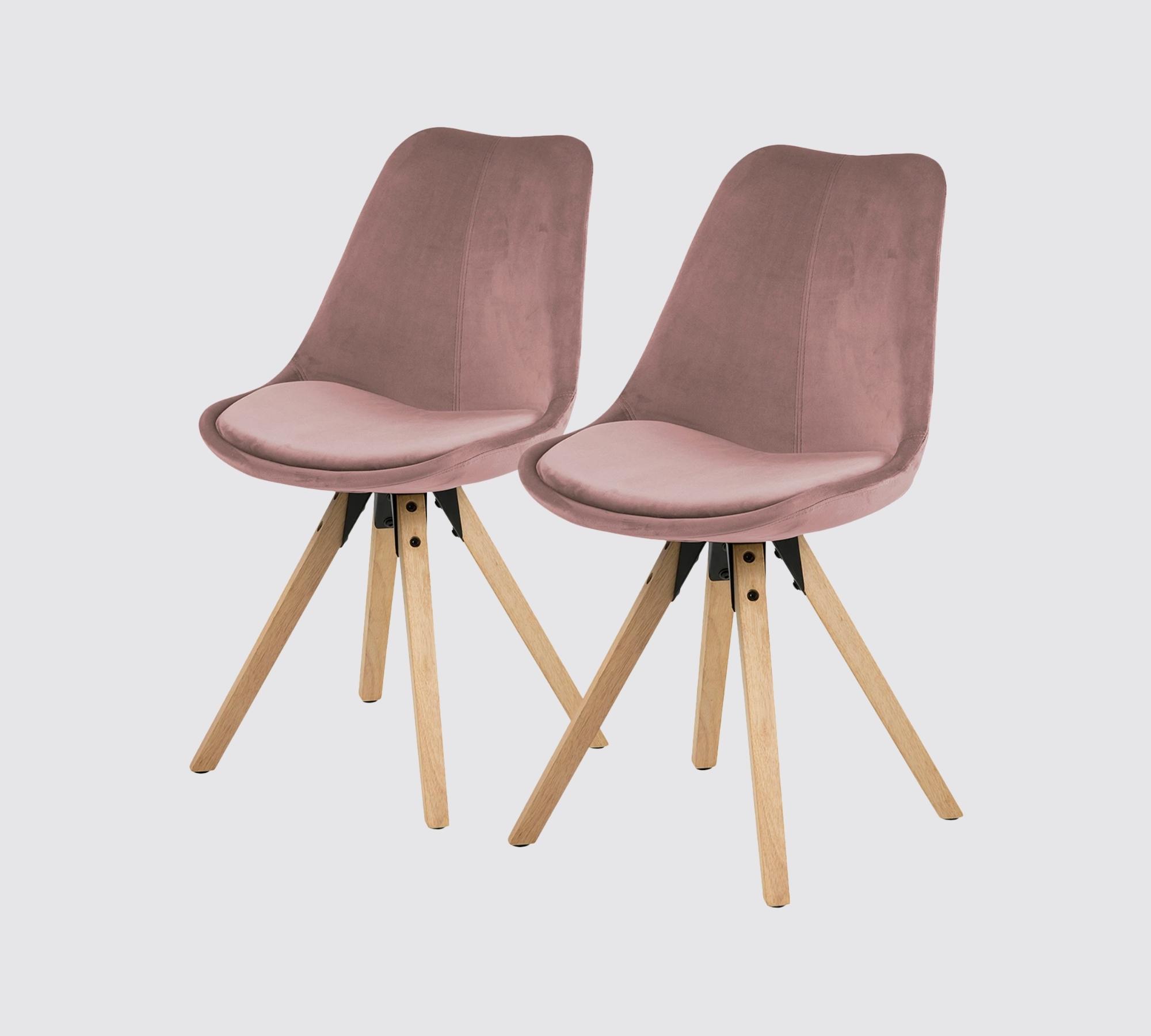 2x Polsterstuhl Gummibaum Massivholz Samt Altrosa