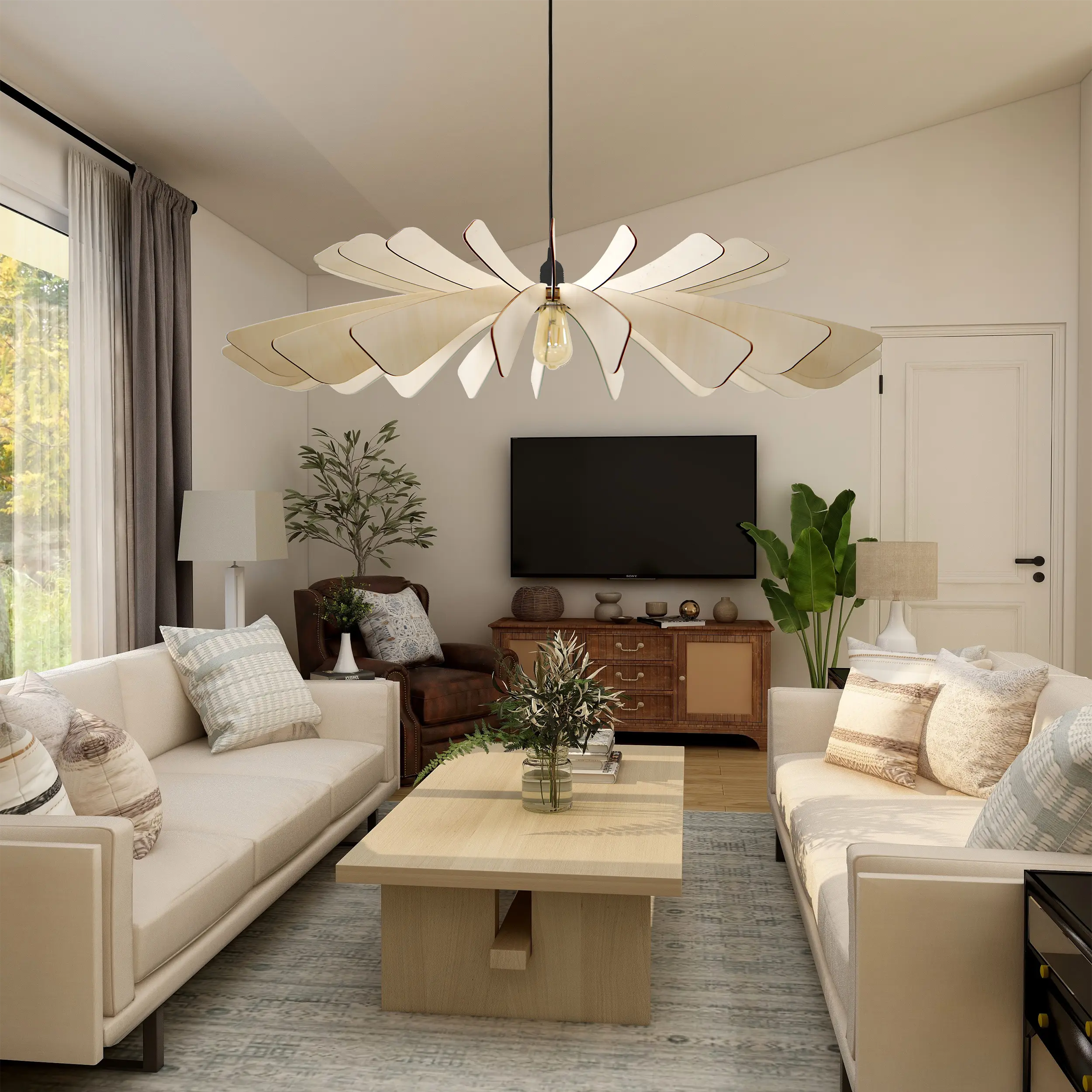 Aurora Pendant Light Wood 120cm