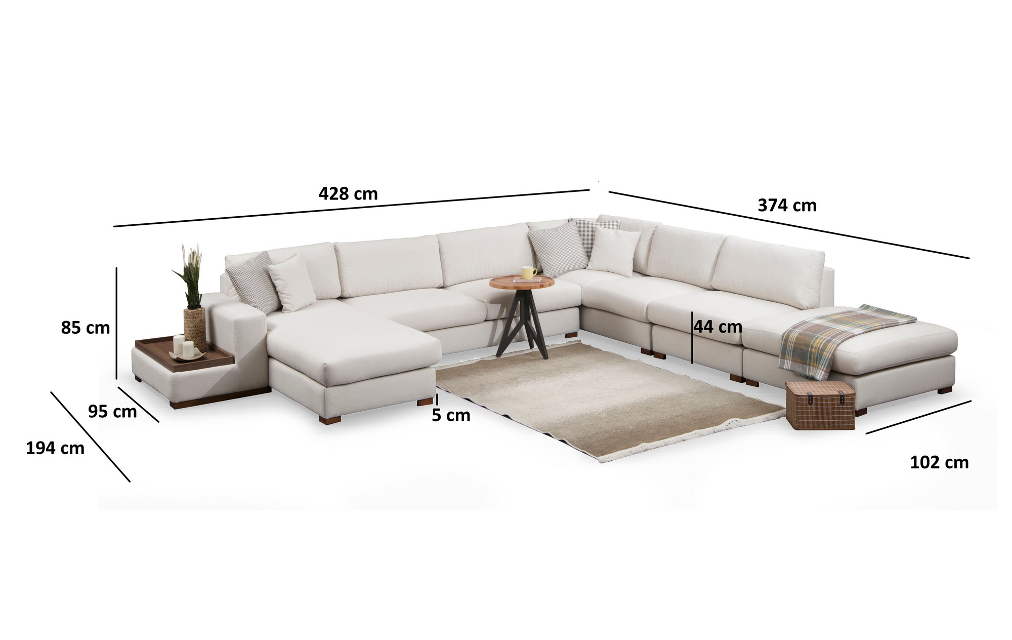 Ecksofa Textil Weiß