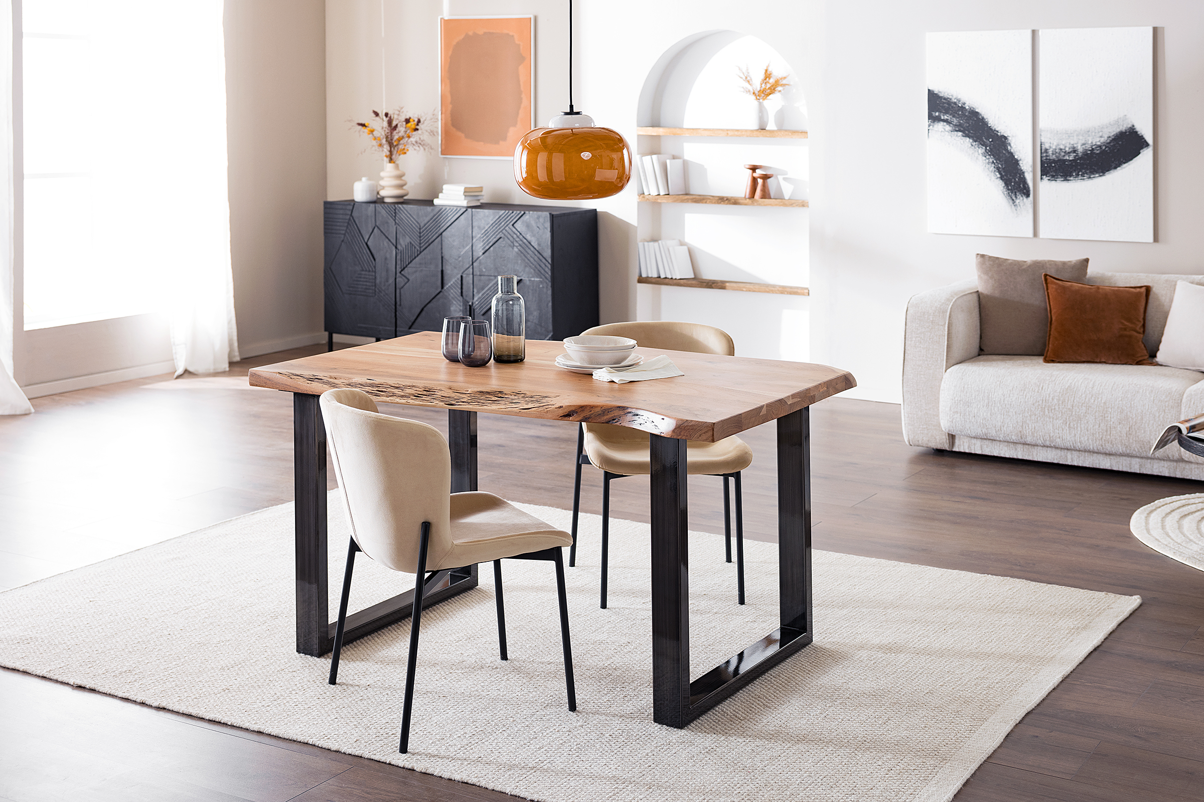 Mouzon Polsterstuhl 2er-Set Samt Walli Beige Schwarz