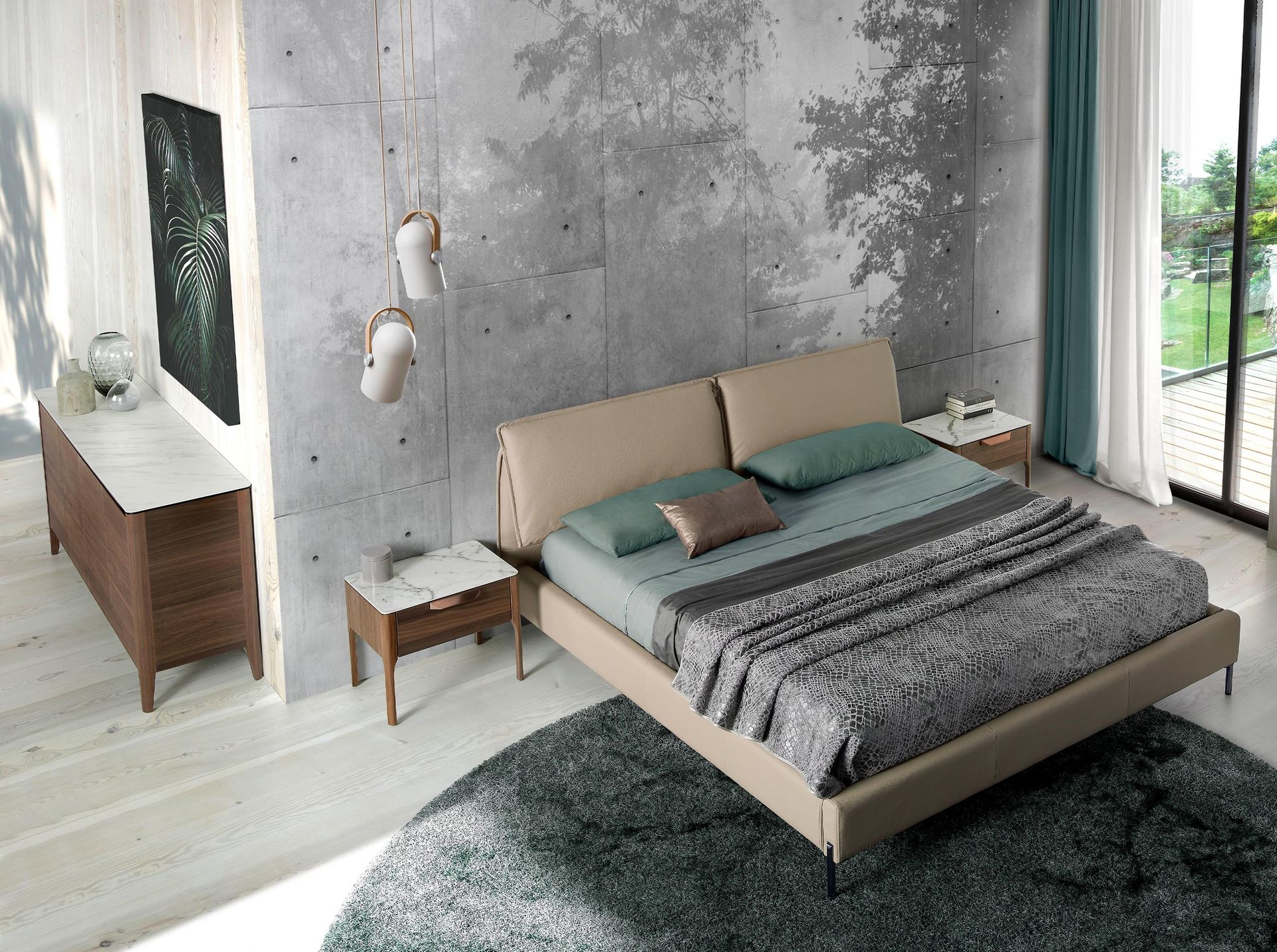 Sideboard in legno di noce effetto marmo