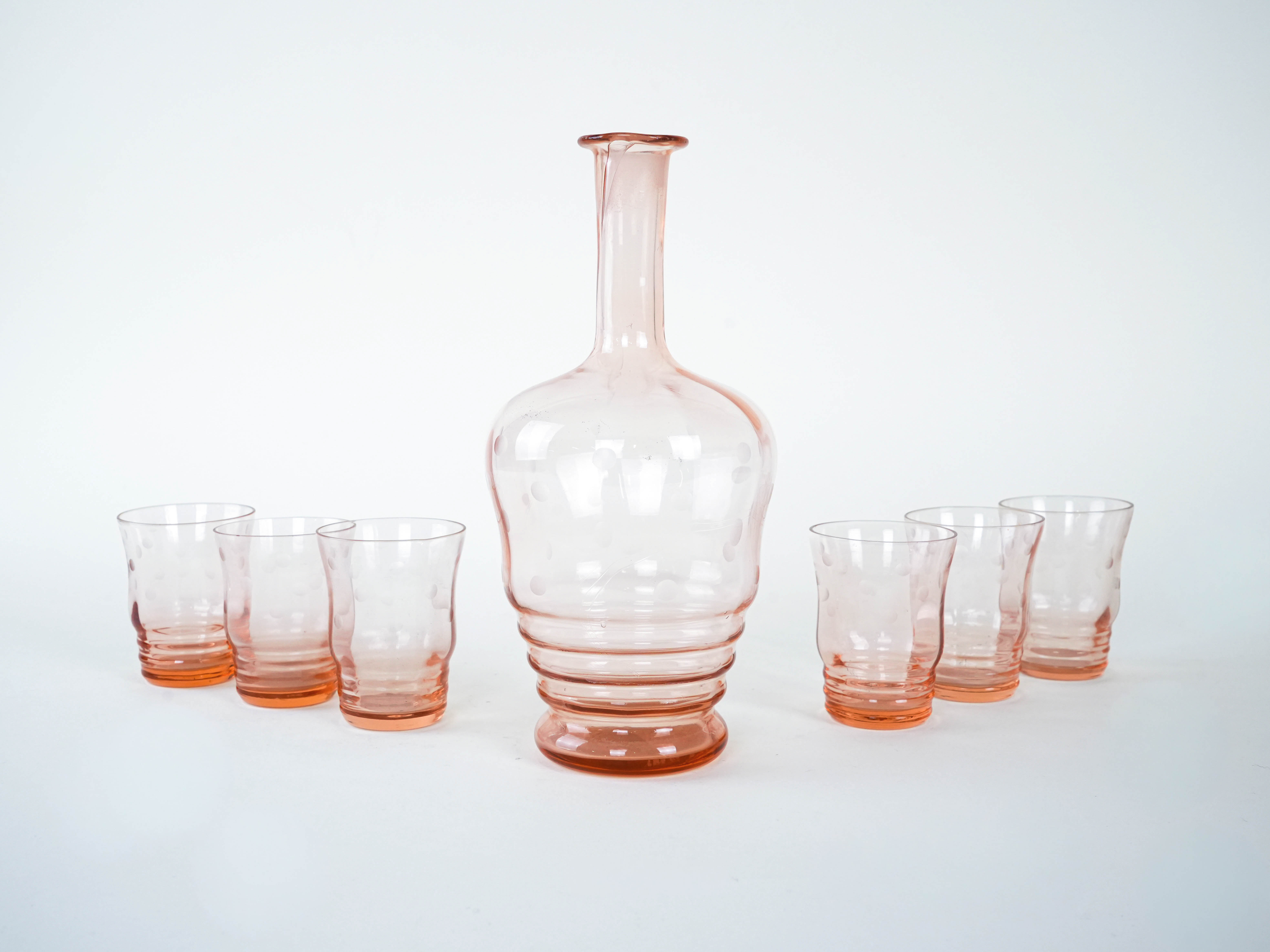 Set di bicchieri e caraffa trasparente anni '70