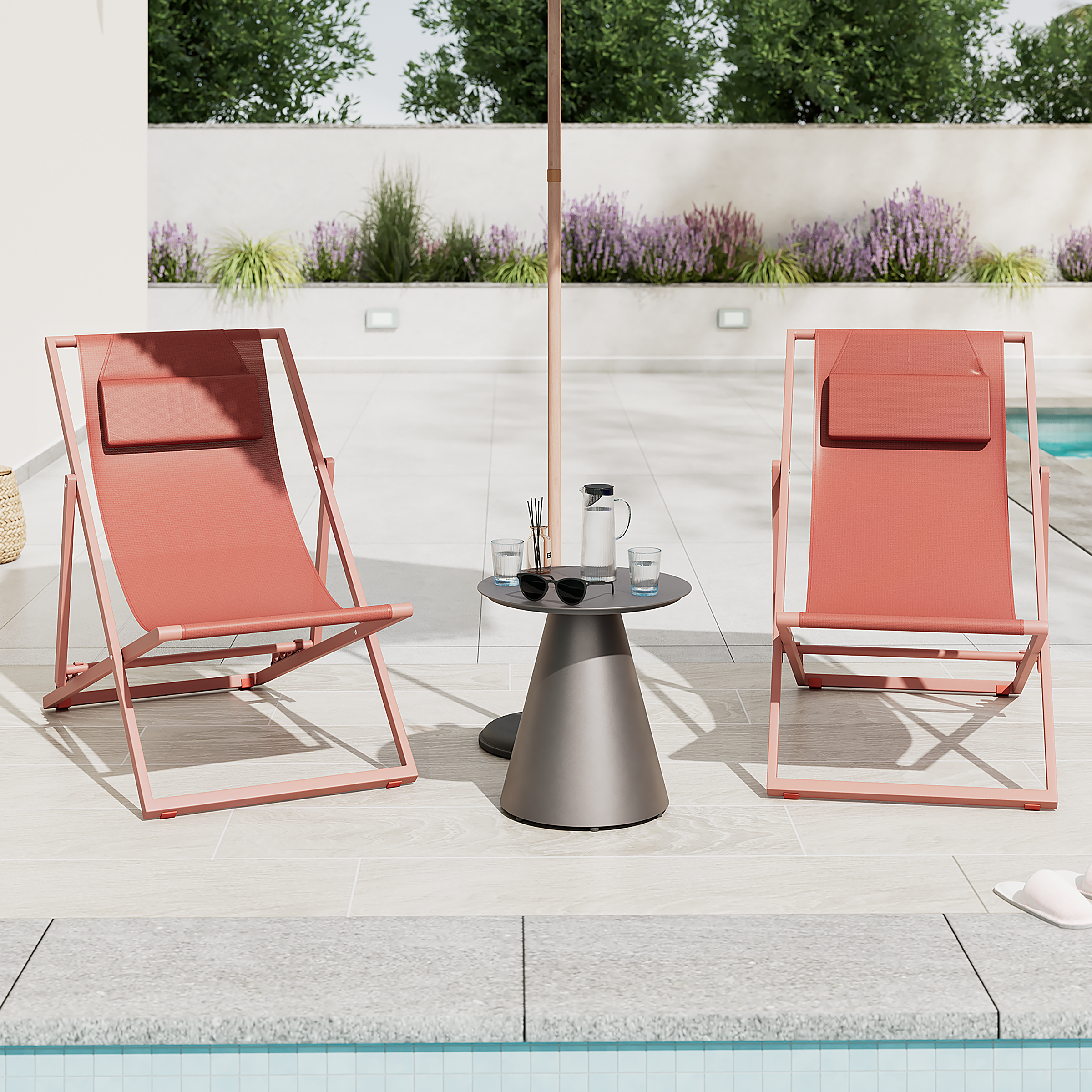 Deck chair Nivi set of 2 steel terracotta