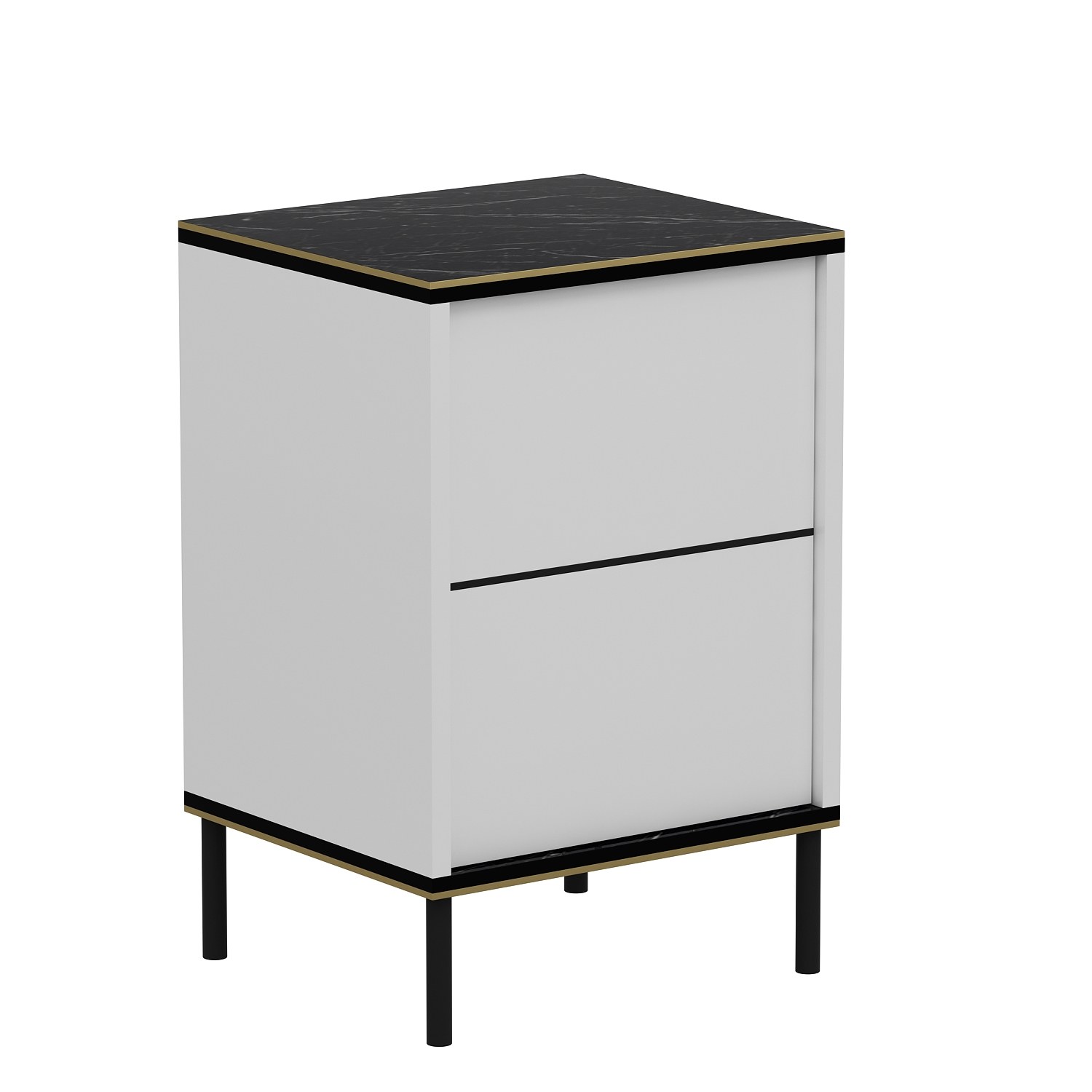 Imaj Nightstand Wood Veneer White Black Gold
