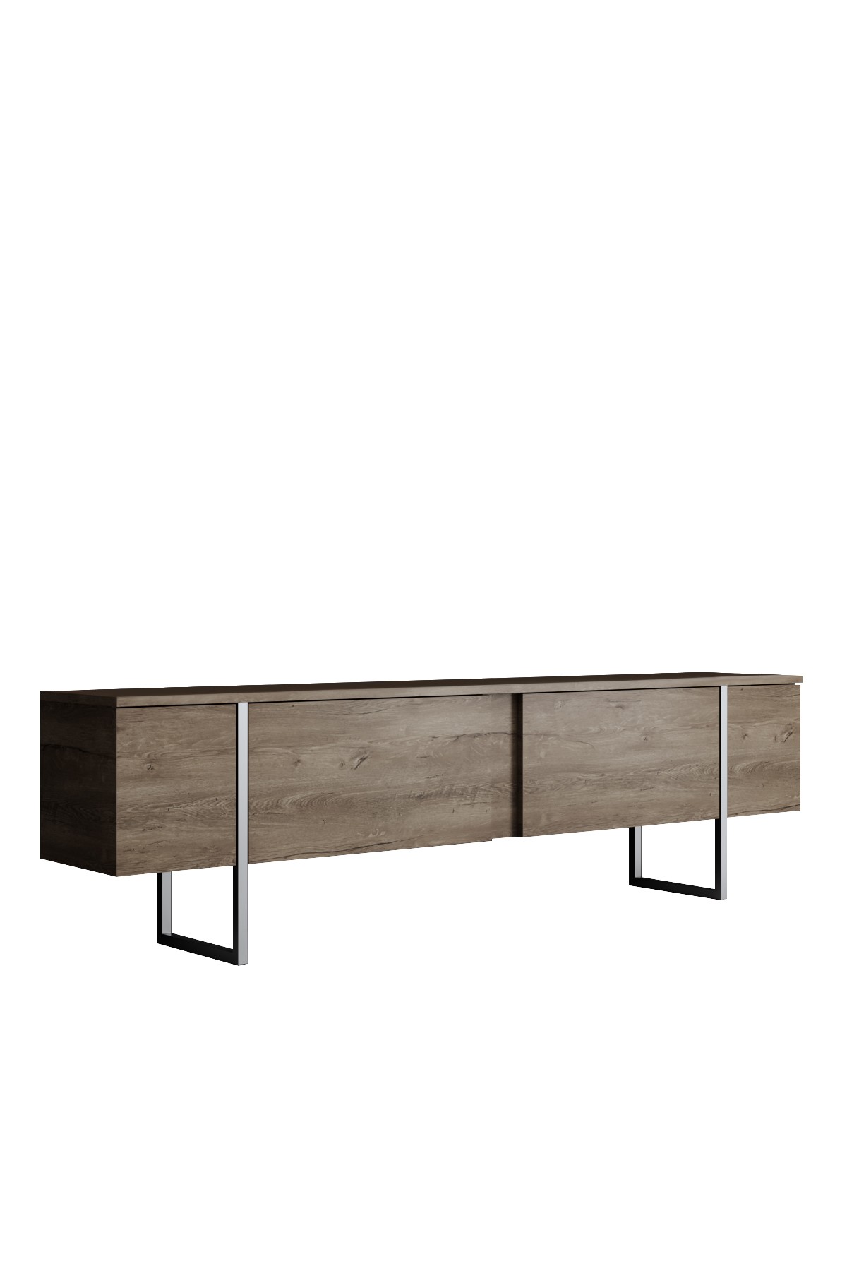 Luxe TV-Schrank Holz Walnuss Silber