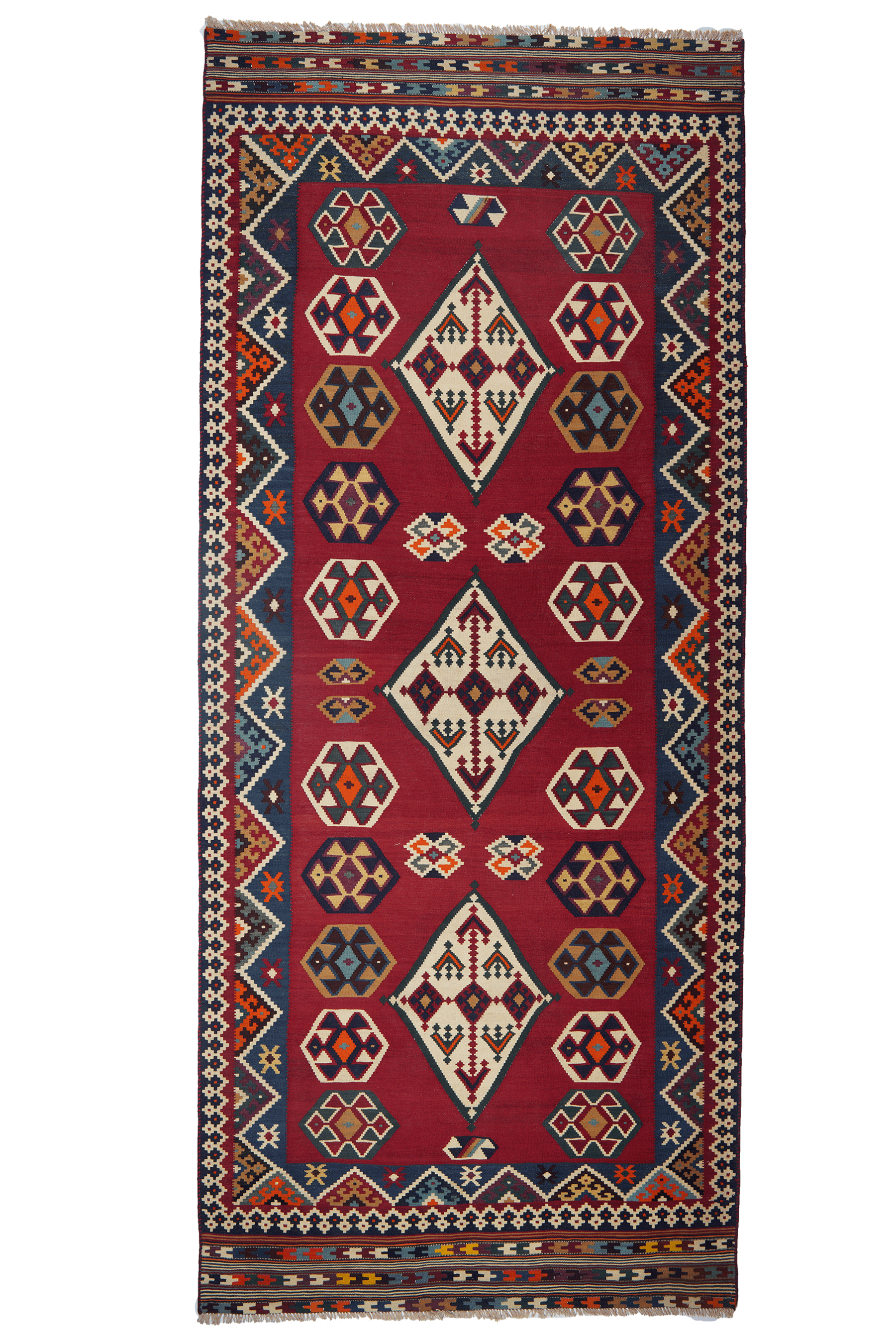 Tappeto Kilim Gashgai Rosso 322x137cm Lana Tradizionale