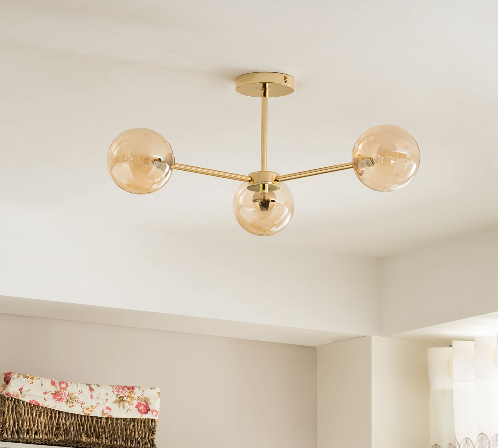 3-light ceiling lamp iron gold
