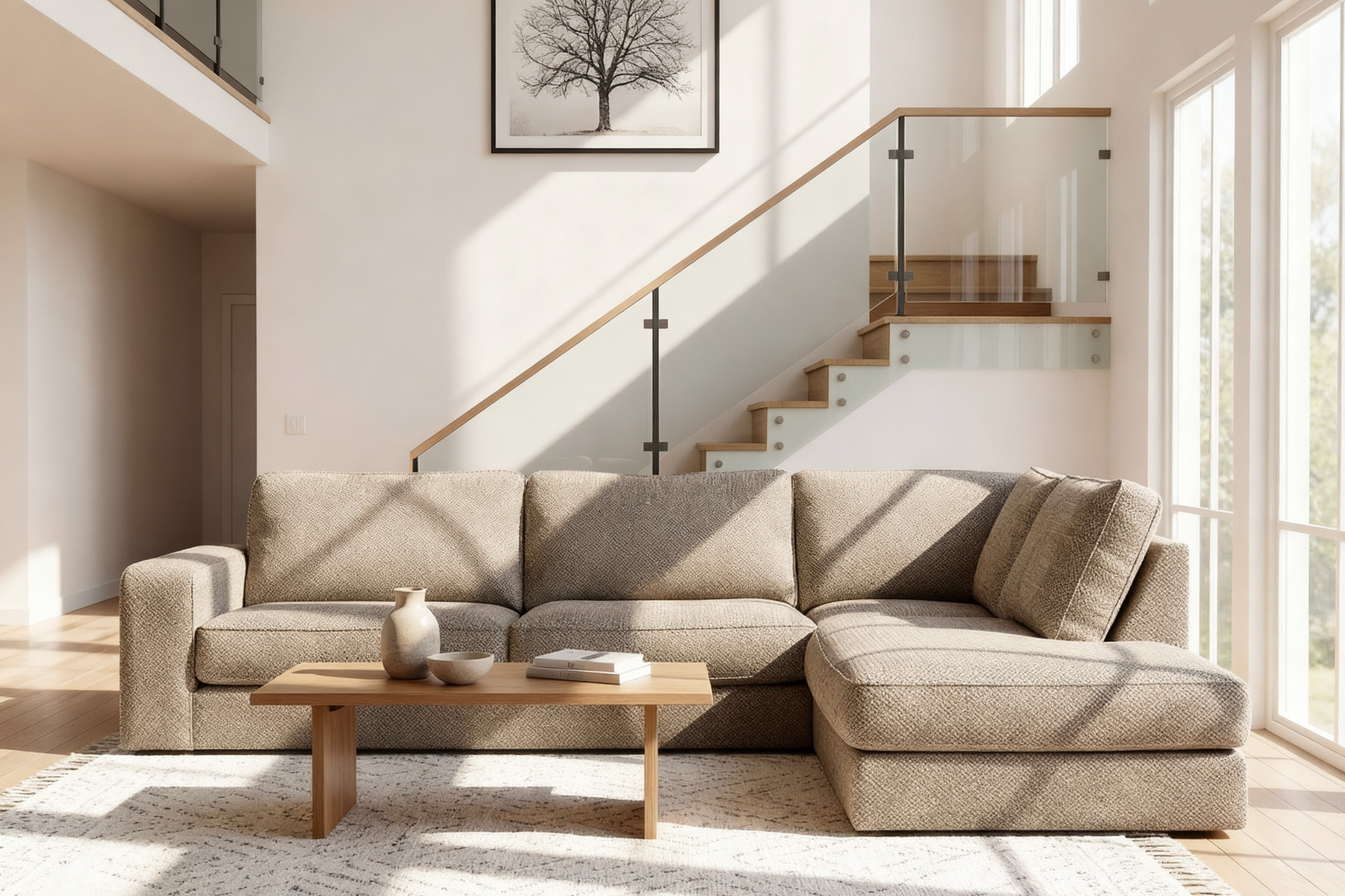 Corner Sofa Easton Right 3-Seater Beige