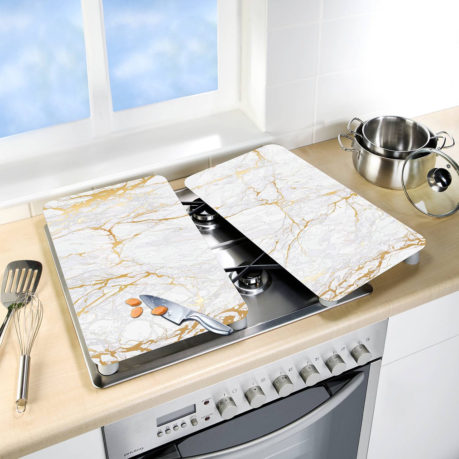 Abdeckplatten Marmor Gold (2er-Set) Glas Weiß