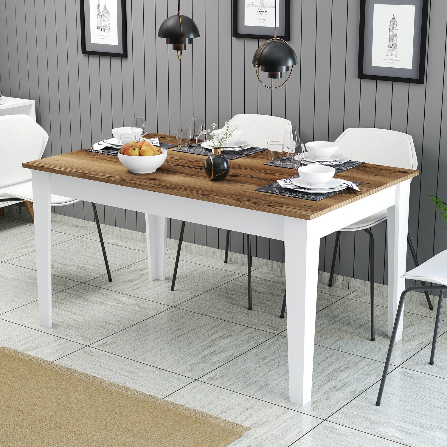 Milan Dining Table Walnut Brown White 145cm x 75cm