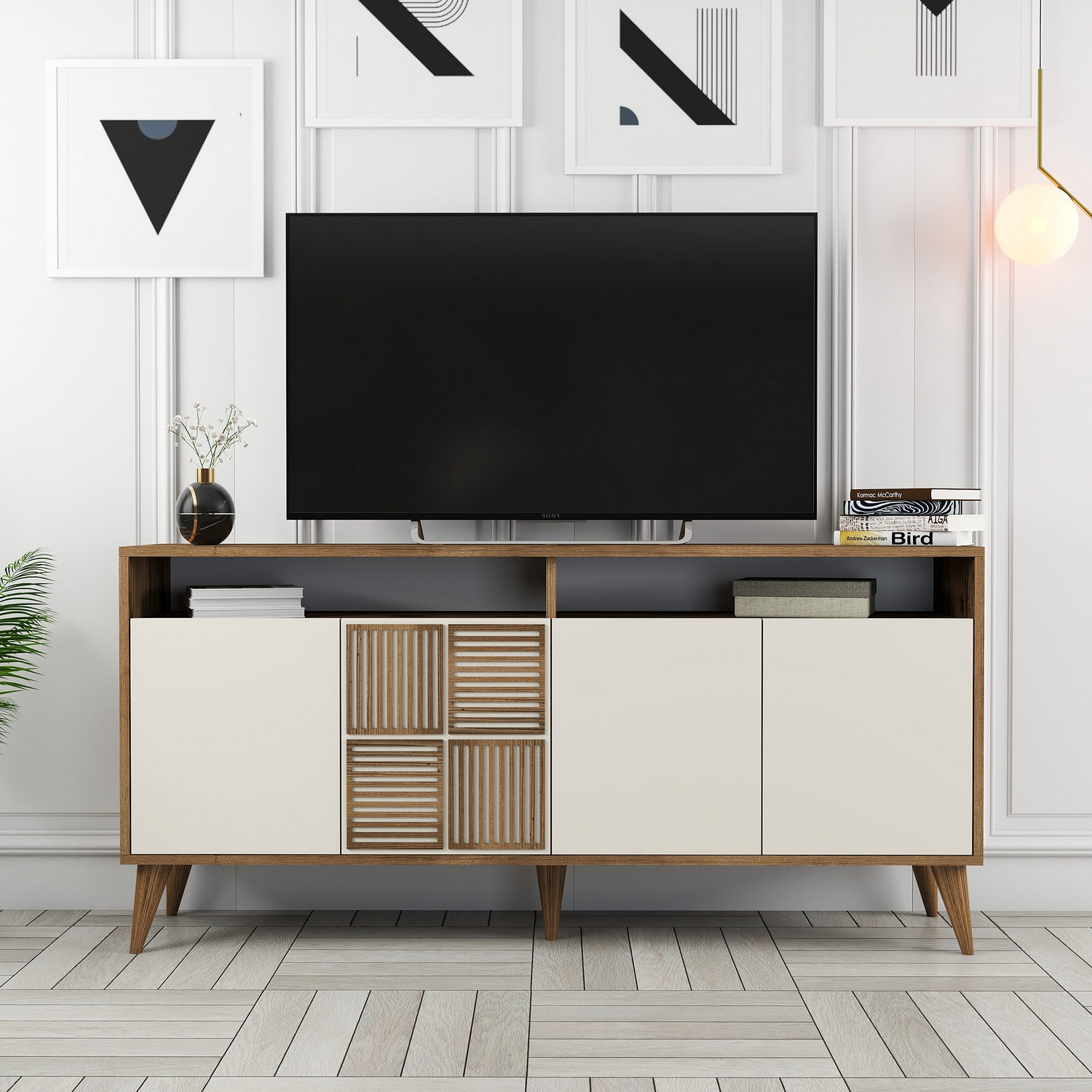 Milan Sideboard Walnussbraun Creme 160cm