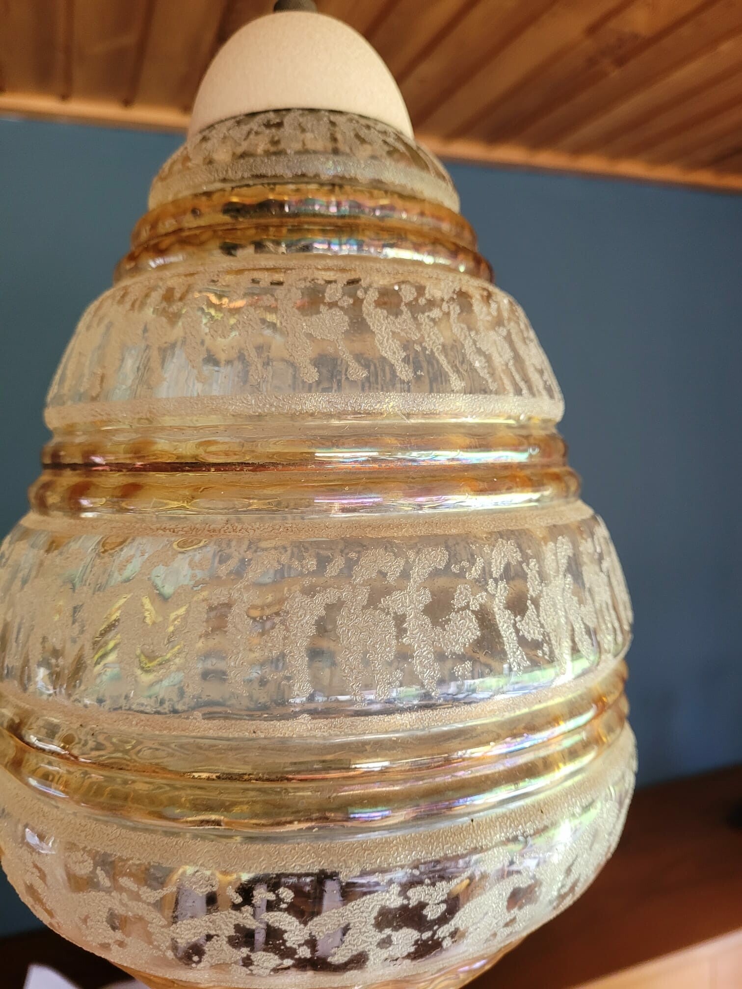 Vintage Hängelampe 70er Jahre Glas Rosa