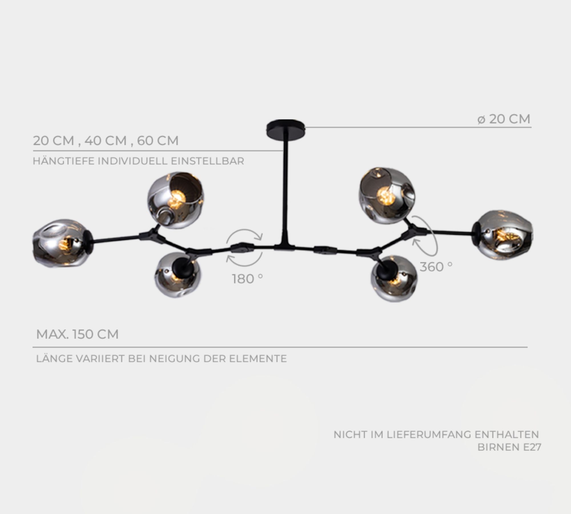 Uranos 6-light ceiling lamp Black