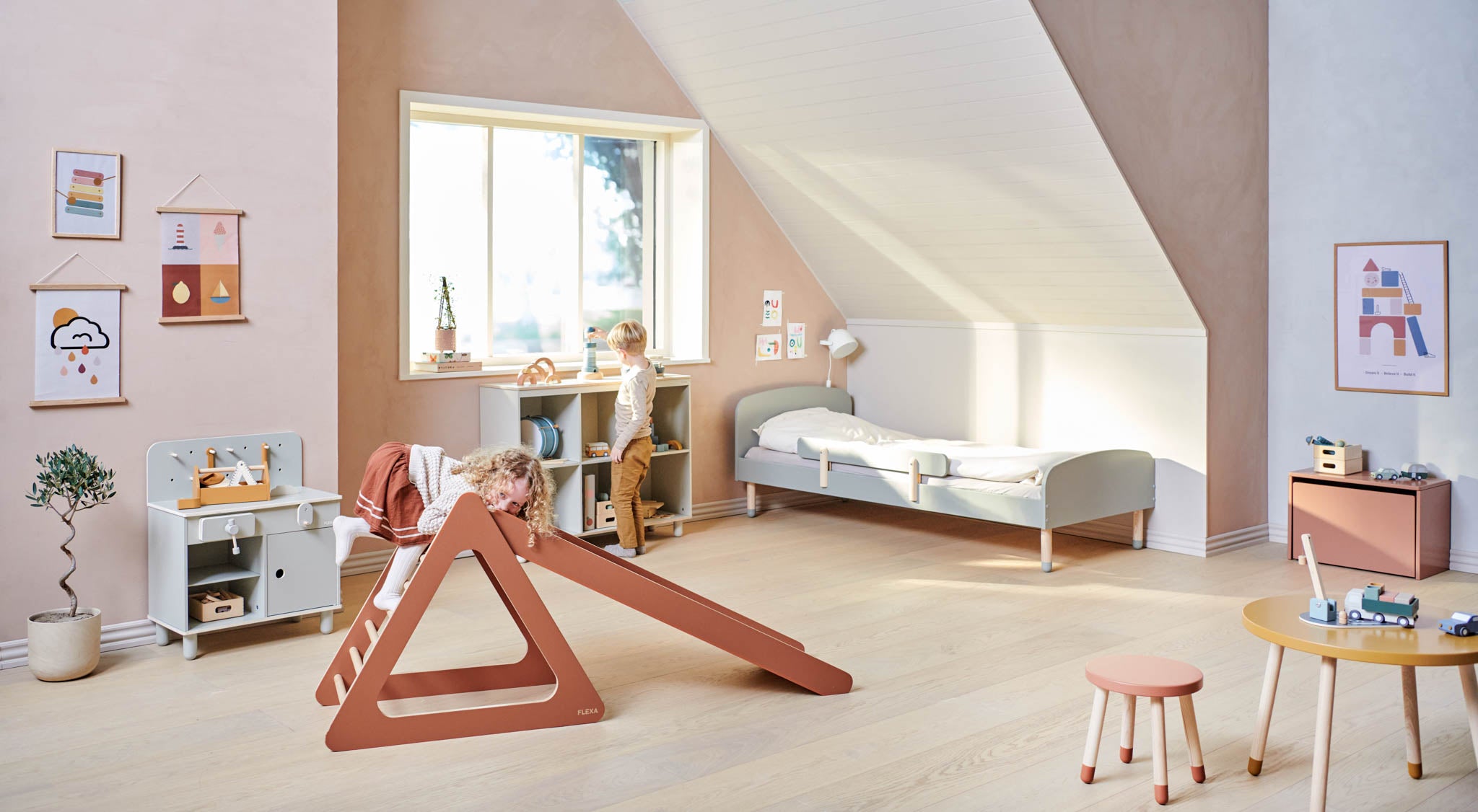 Kinderbank & Aufbewahrung Holz Blush