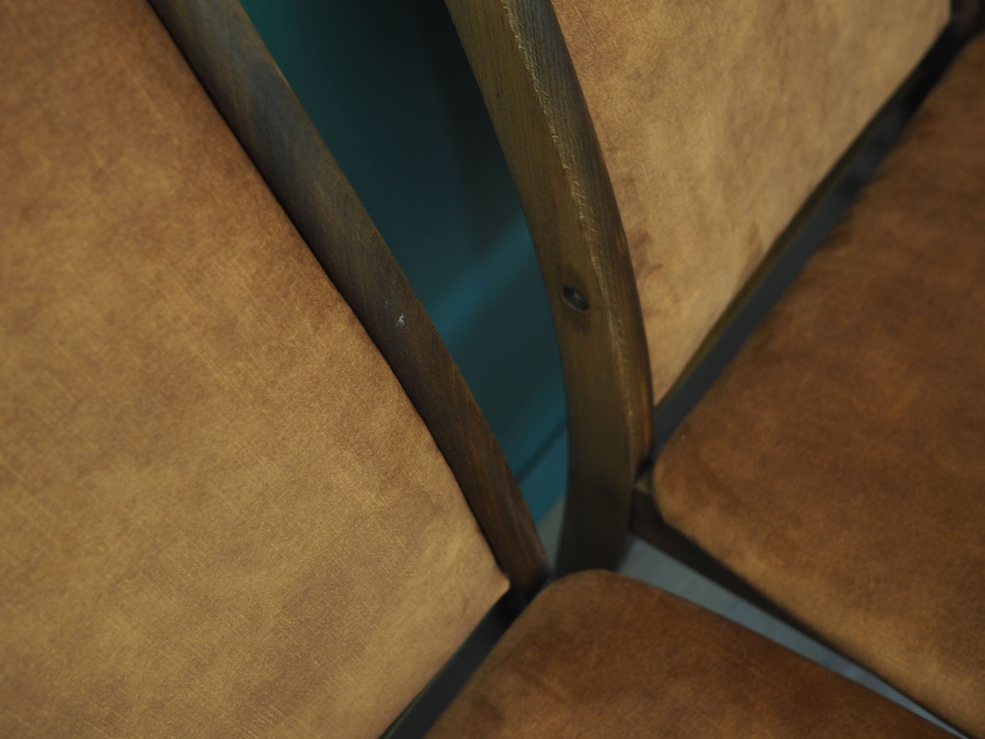 6x Chair Beech wood Velvet Brown 1960s