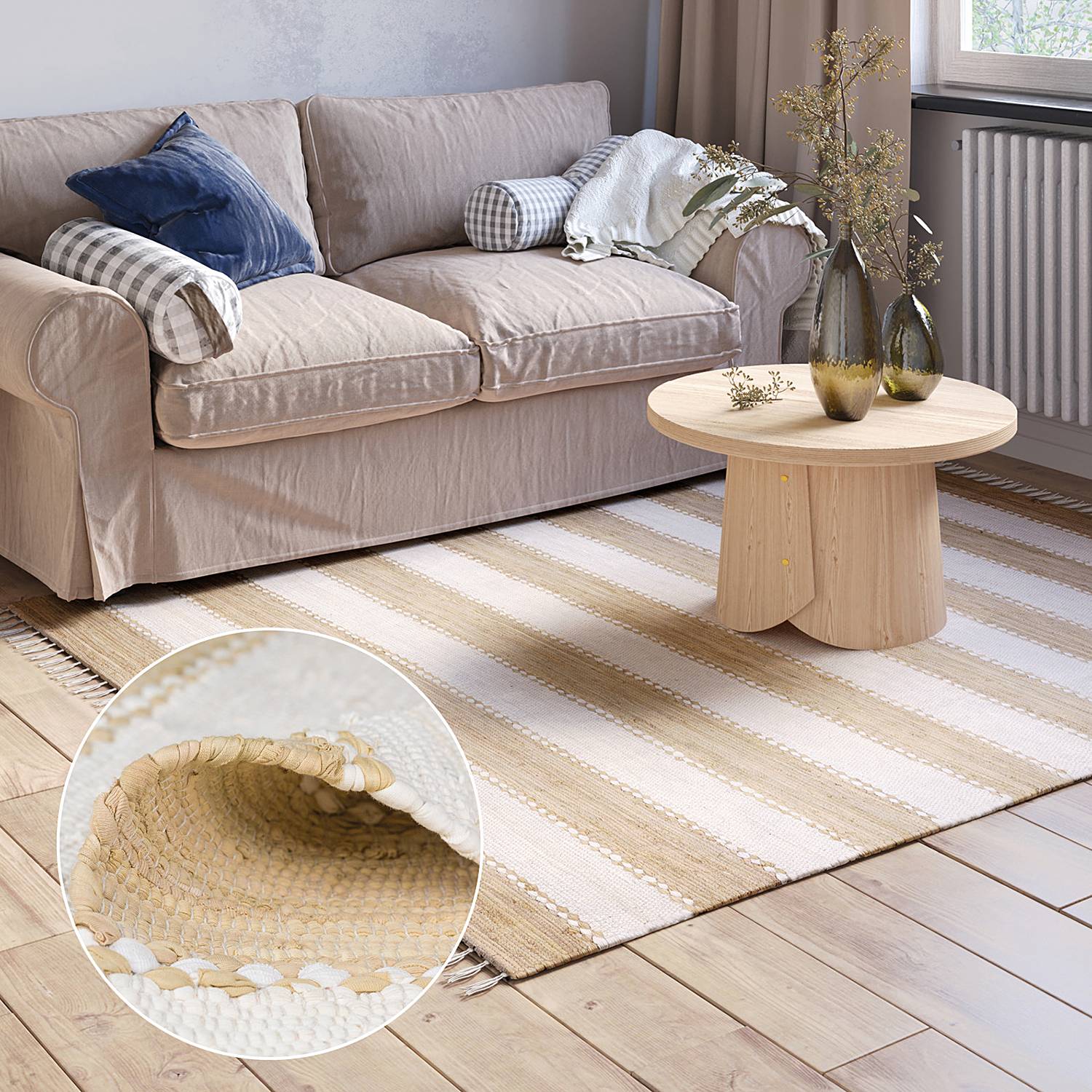Kurzflorteppich Maher Baumwolle Beige