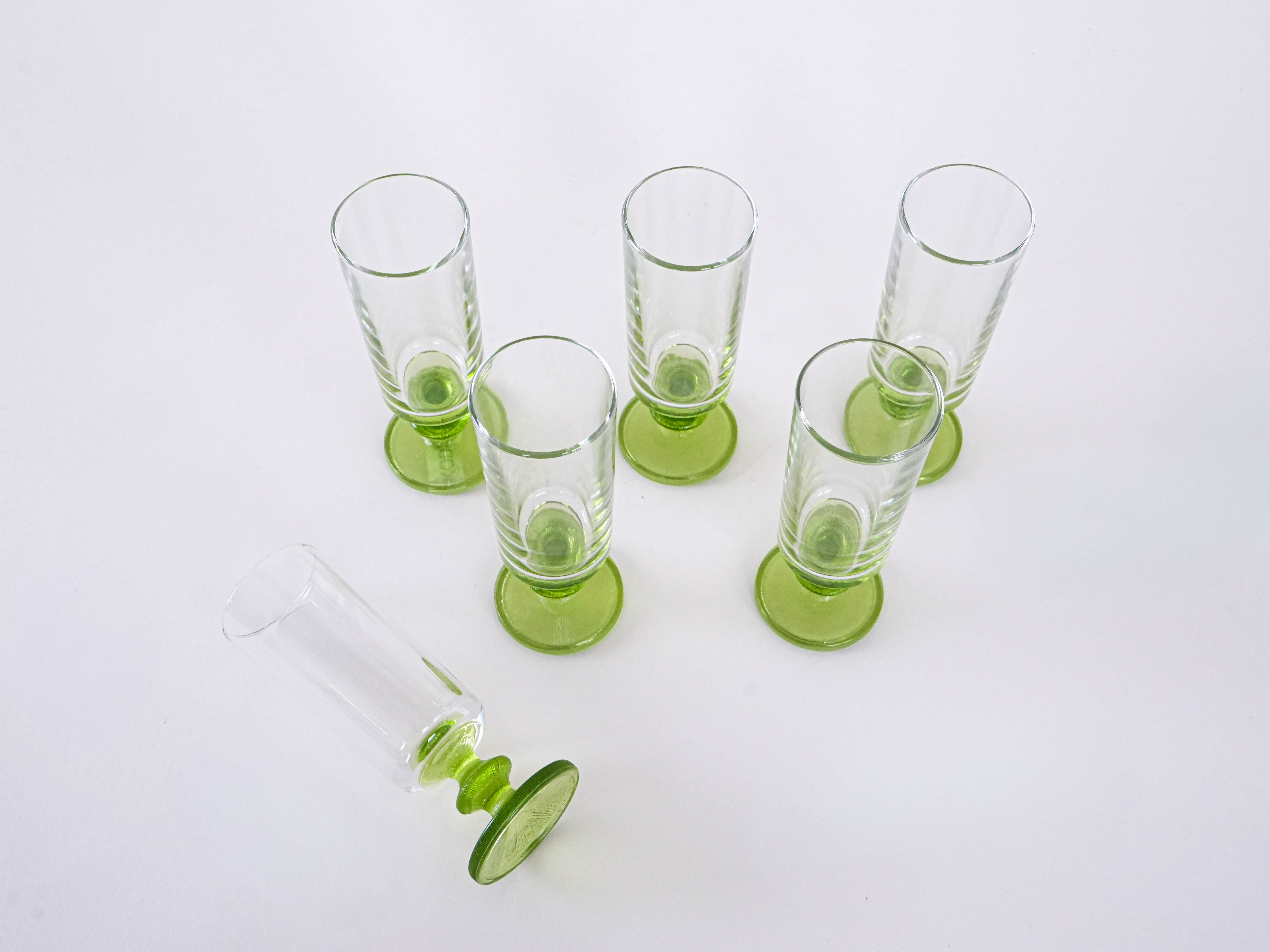 6er-Set Gläser Transparent Grün 1970er Jahre