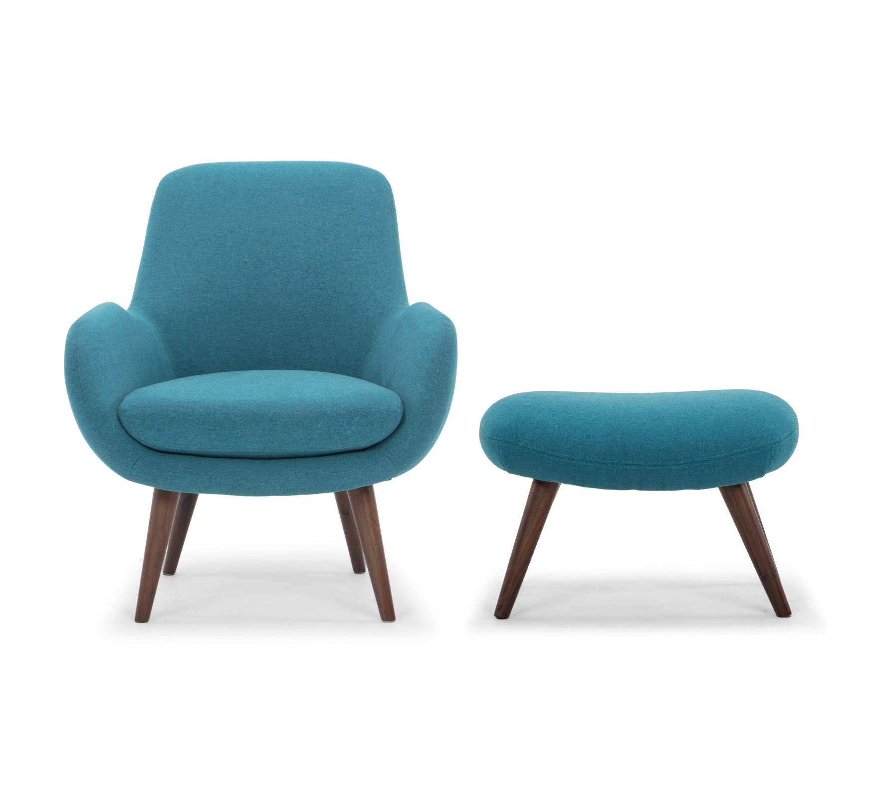 Moby Sessel und Hocker Nussbaumholz Textil Aqua Blue