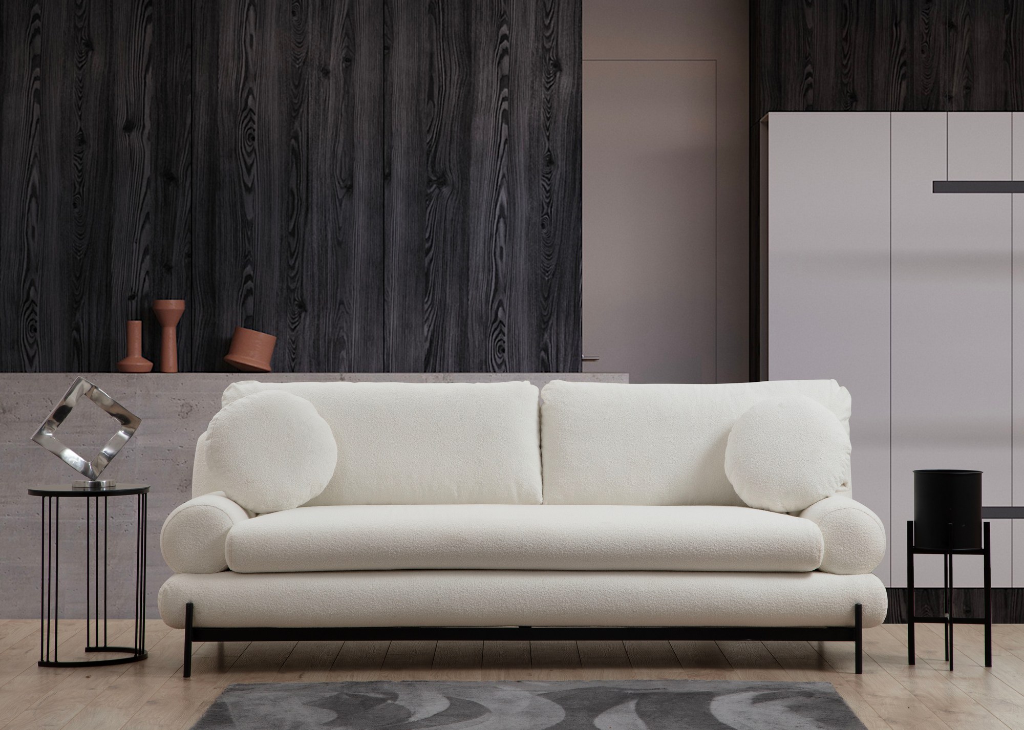 Sofa 3-Sitzer Textil Weiß