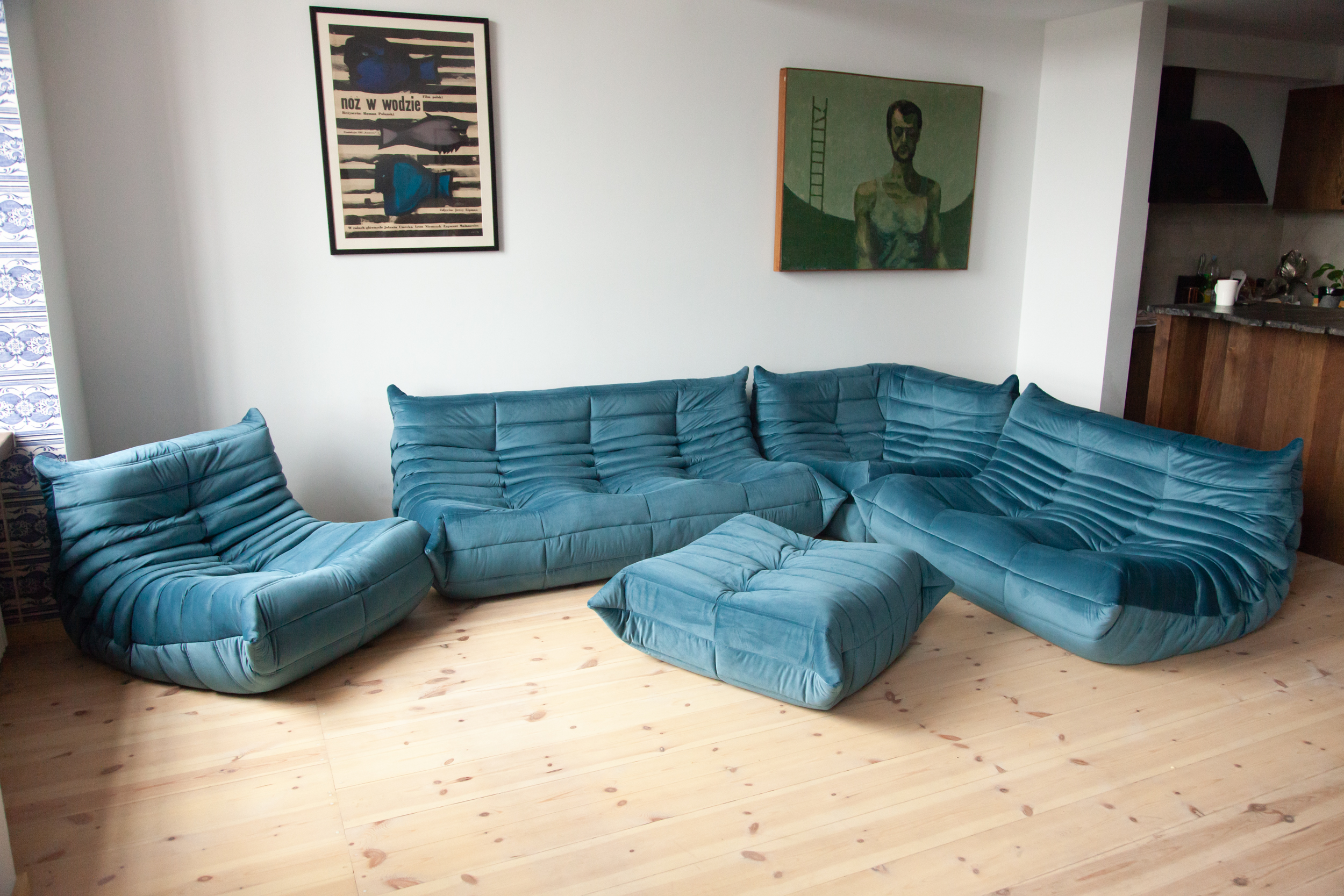 Togo Lounge Set 5-tlg. Samt Meerblau