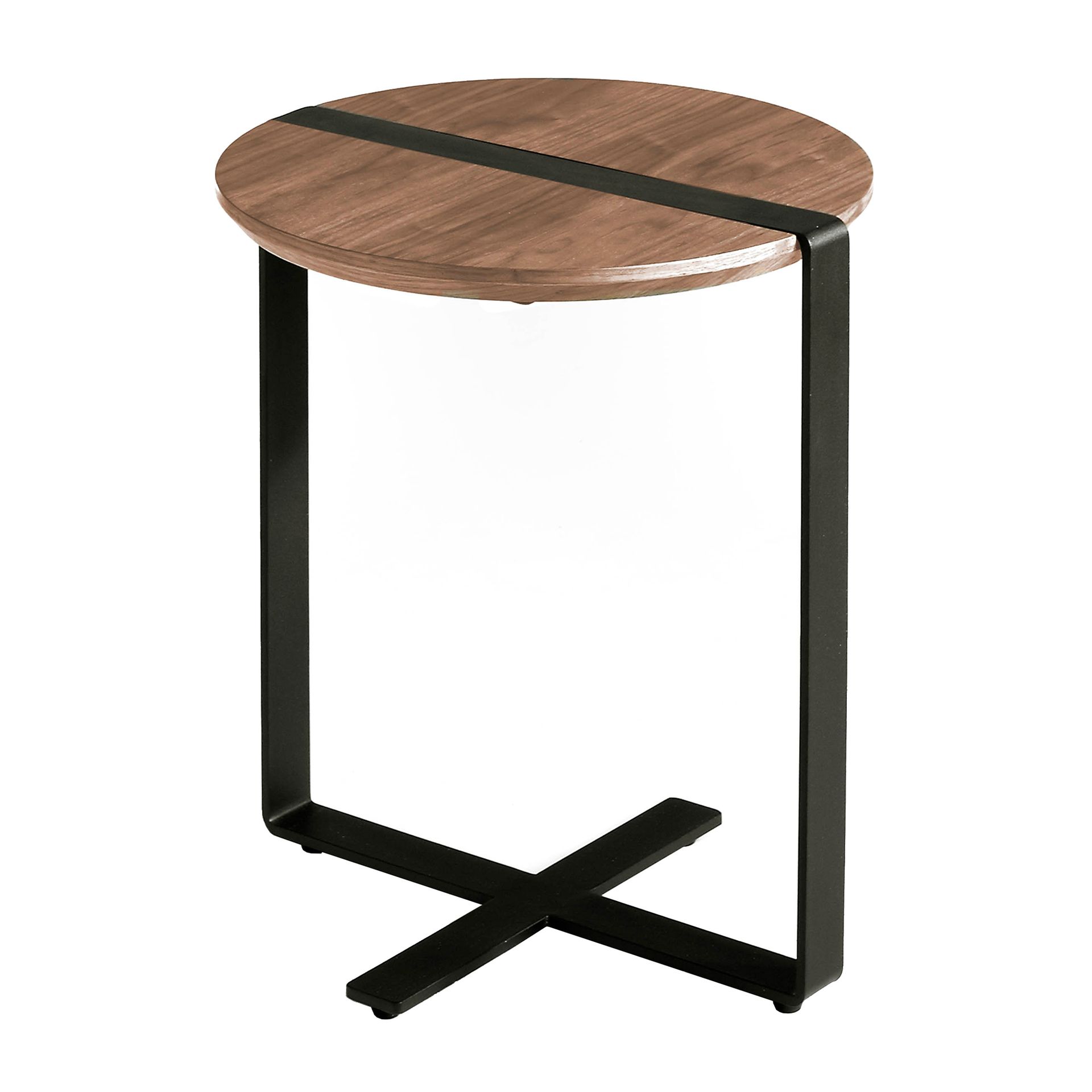 Round side table walnut steel