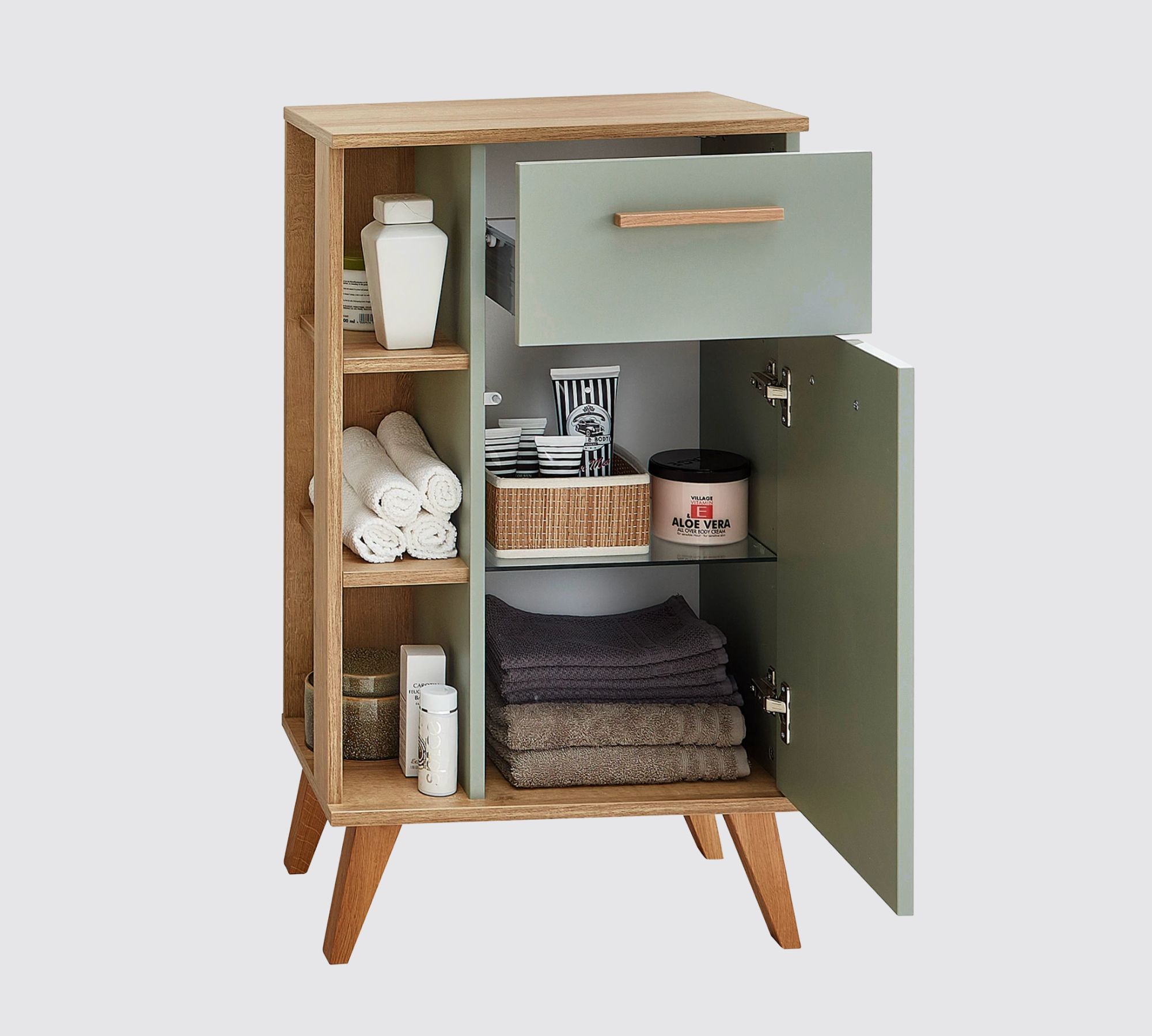 Badezimmerschrank Eichendekor Salbei