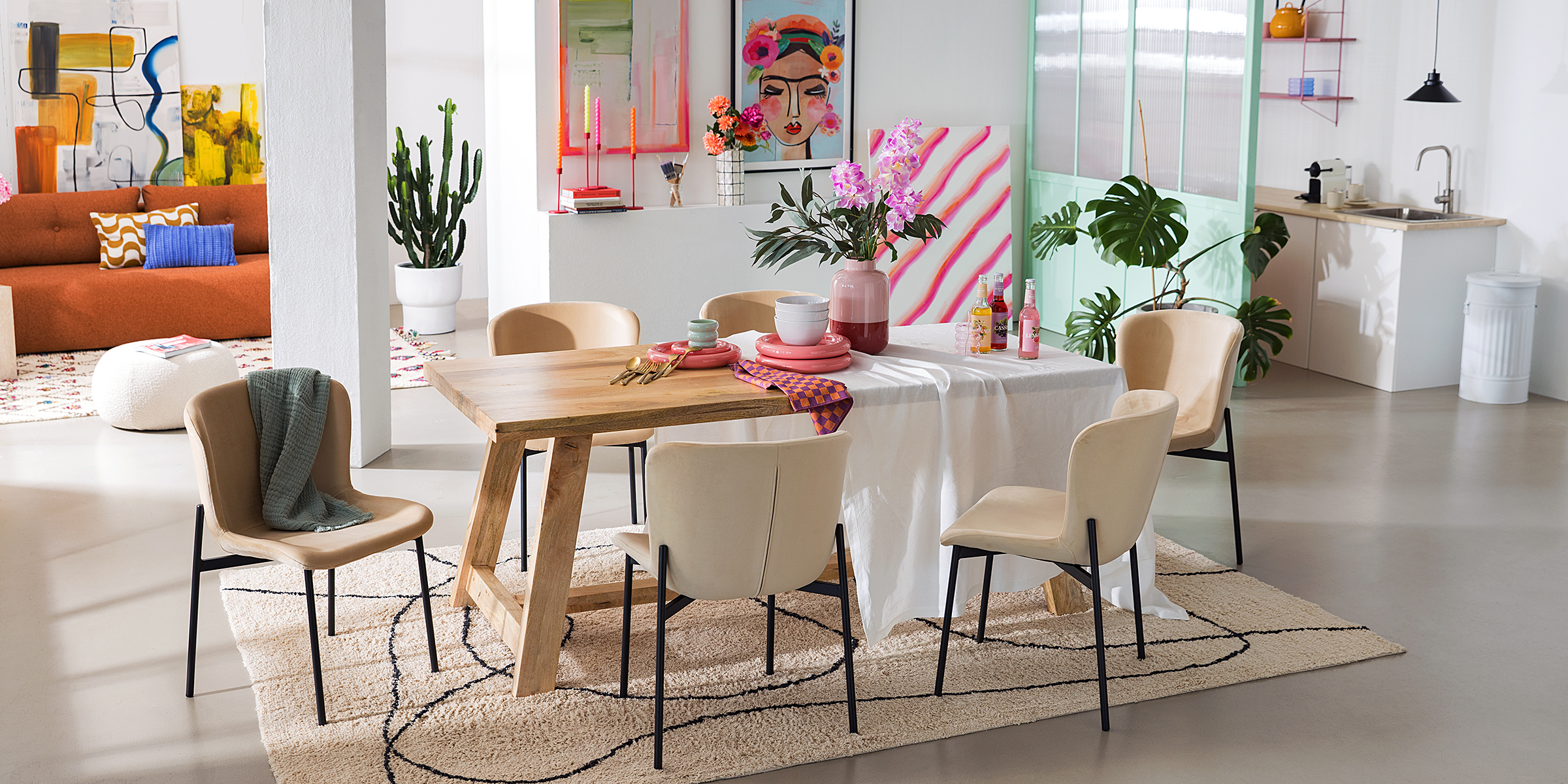 Mouzon Polsterstuhl 2er-Set Samt Walli Beige Schwarz