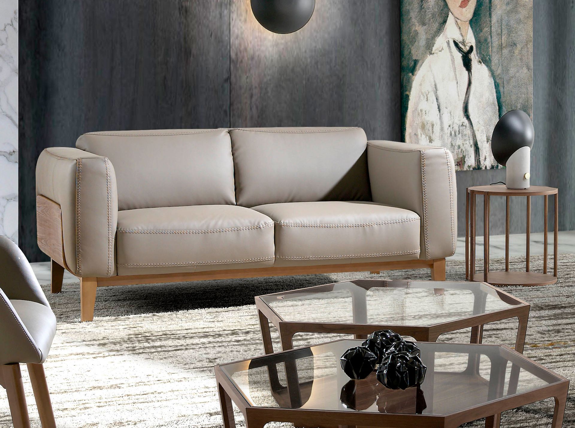 Sofa 2-Sitzer Leder Grau