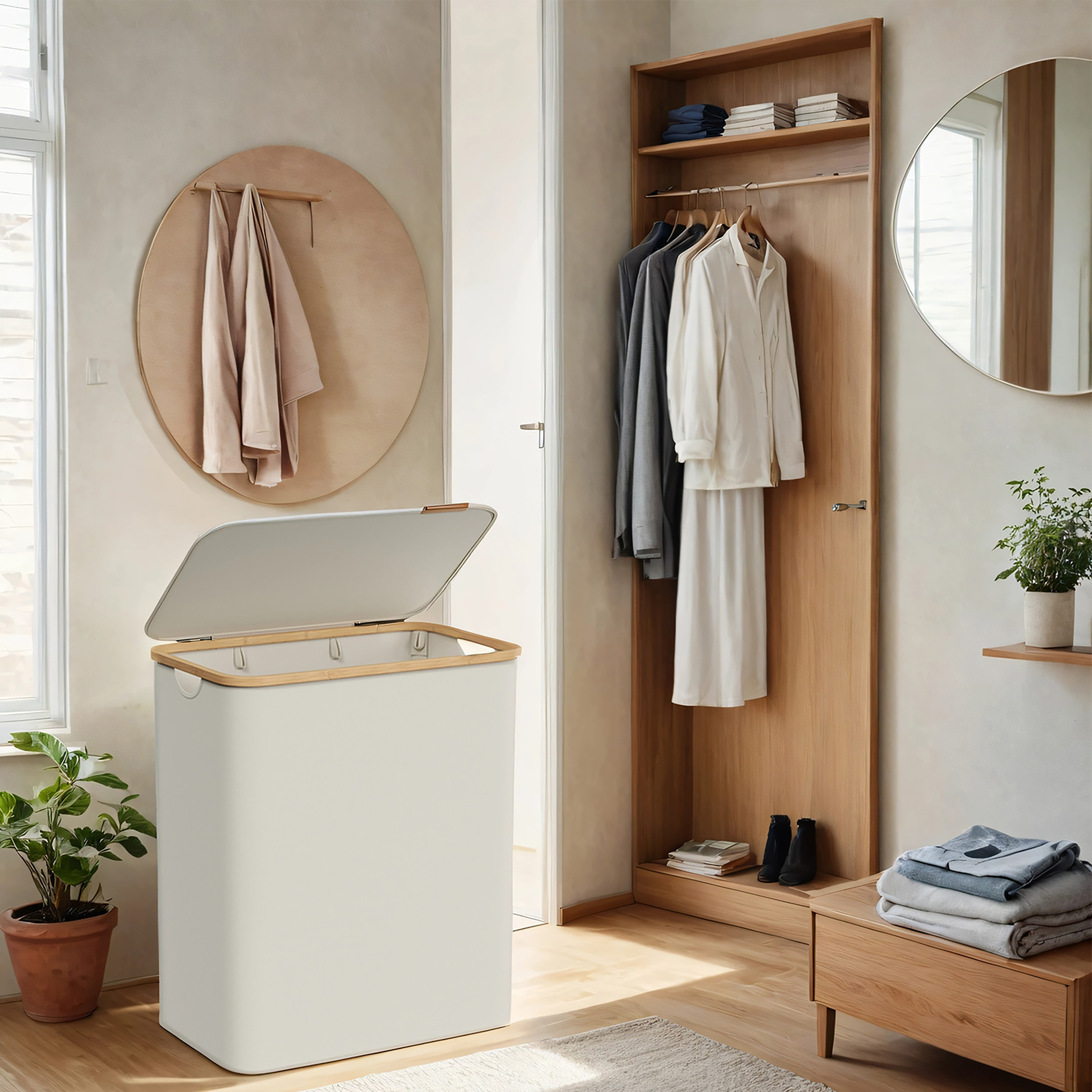 Laundry basket Ekana Bamboo White 60x39cm