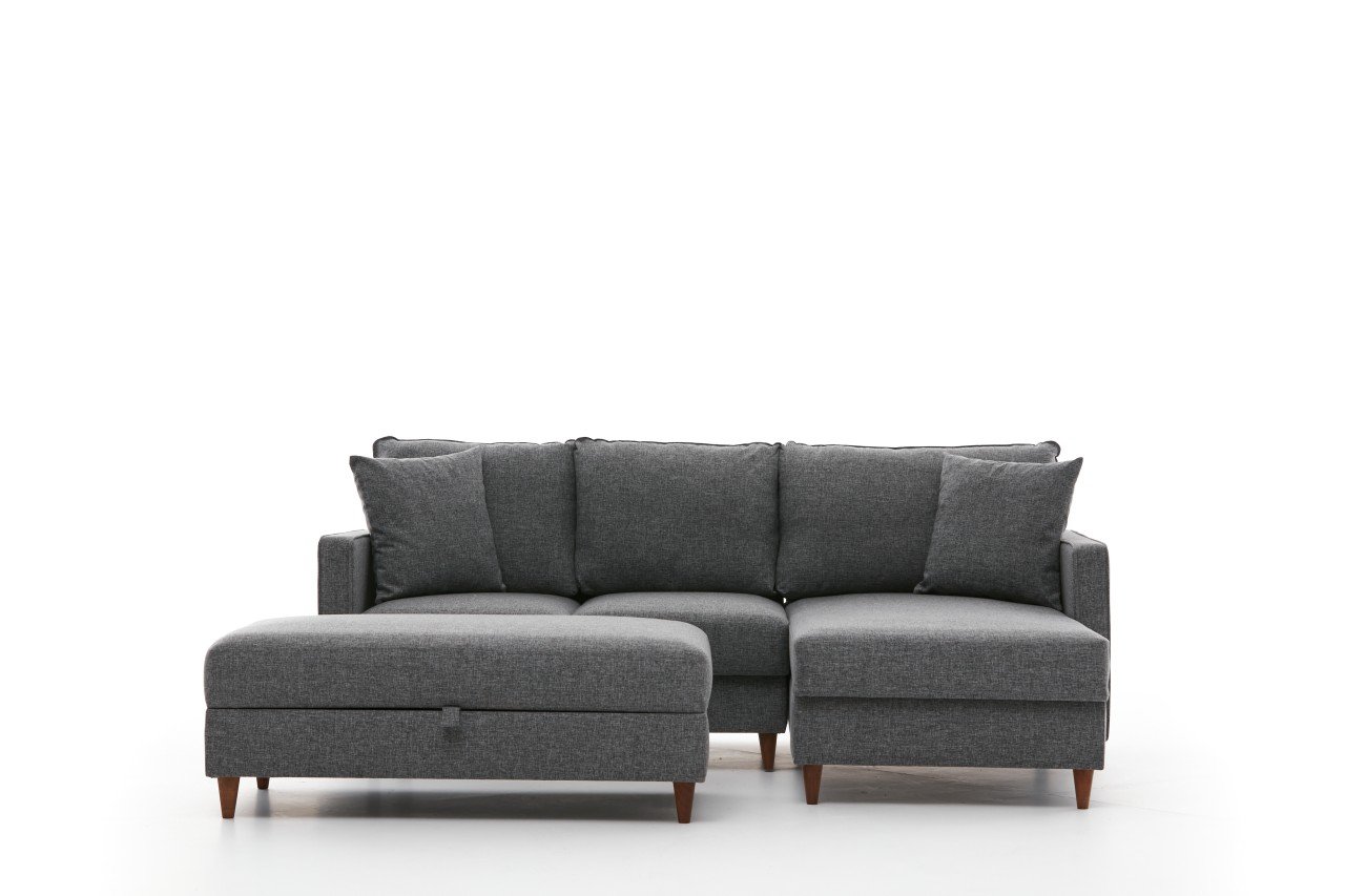 Eva Sofa Récamiere Rechts mit Hocker Grau