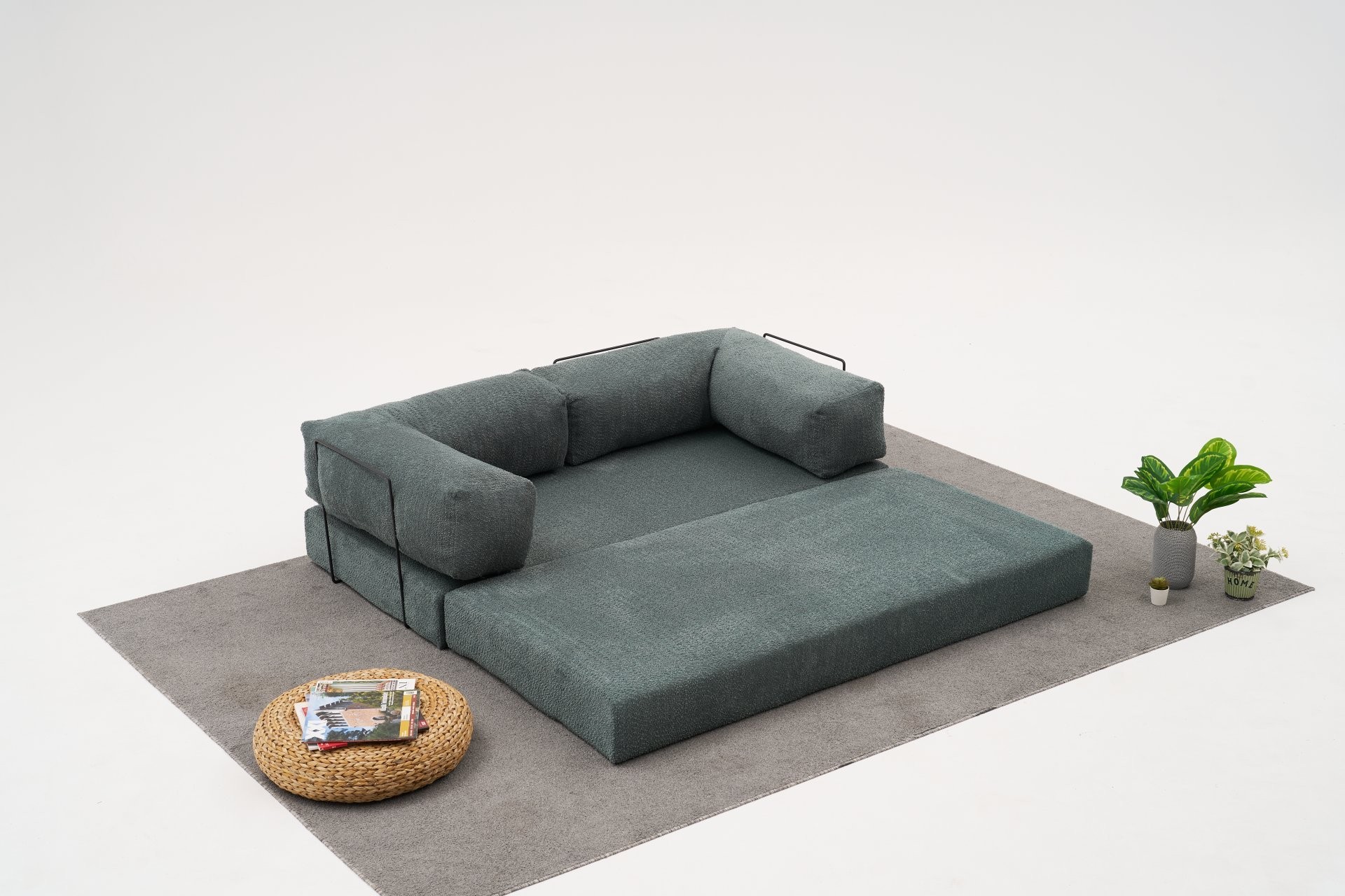 Comfort Schlafsofa 2-Sitzer mit Hocker Petrol