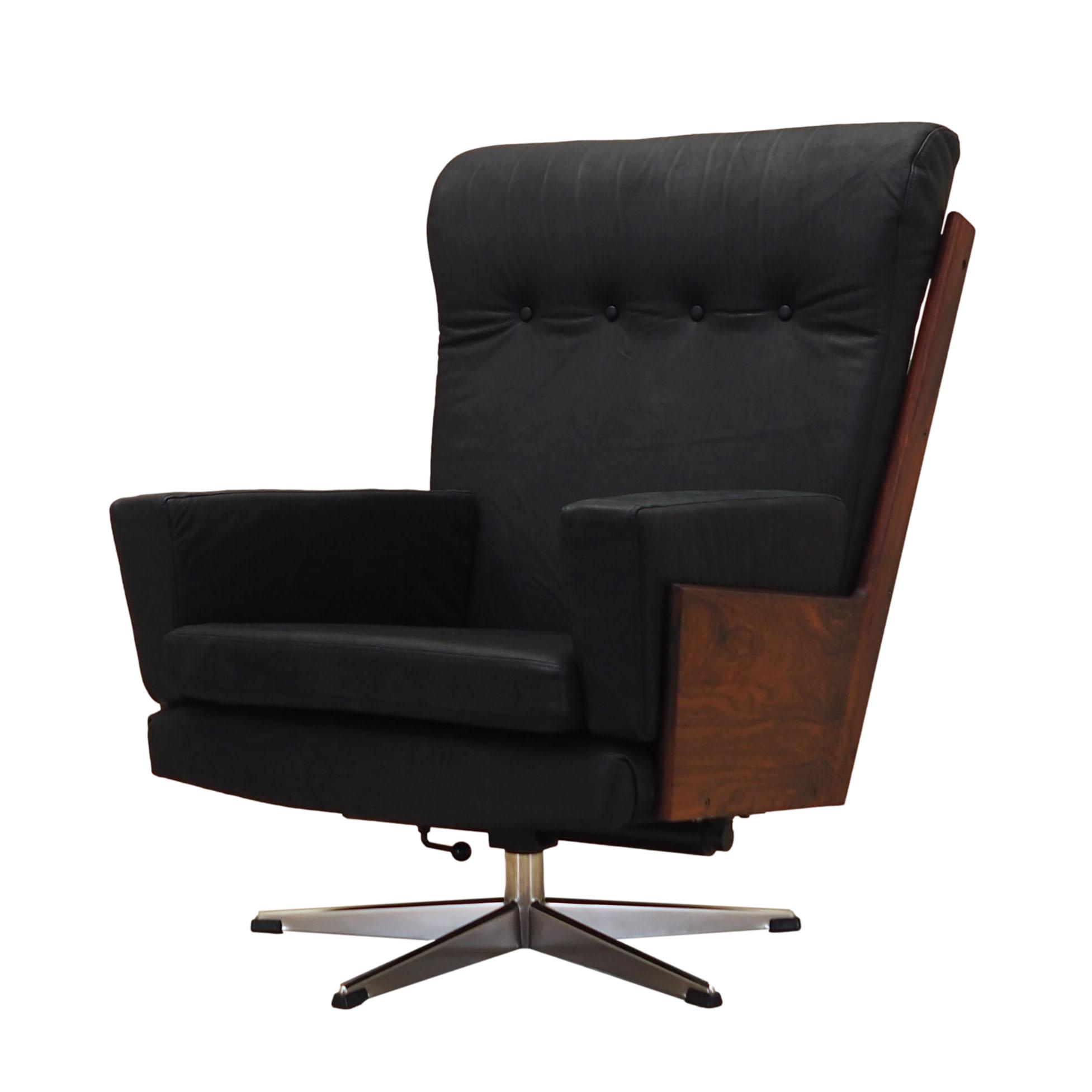 Vintage office chair leather wood black 1970s
